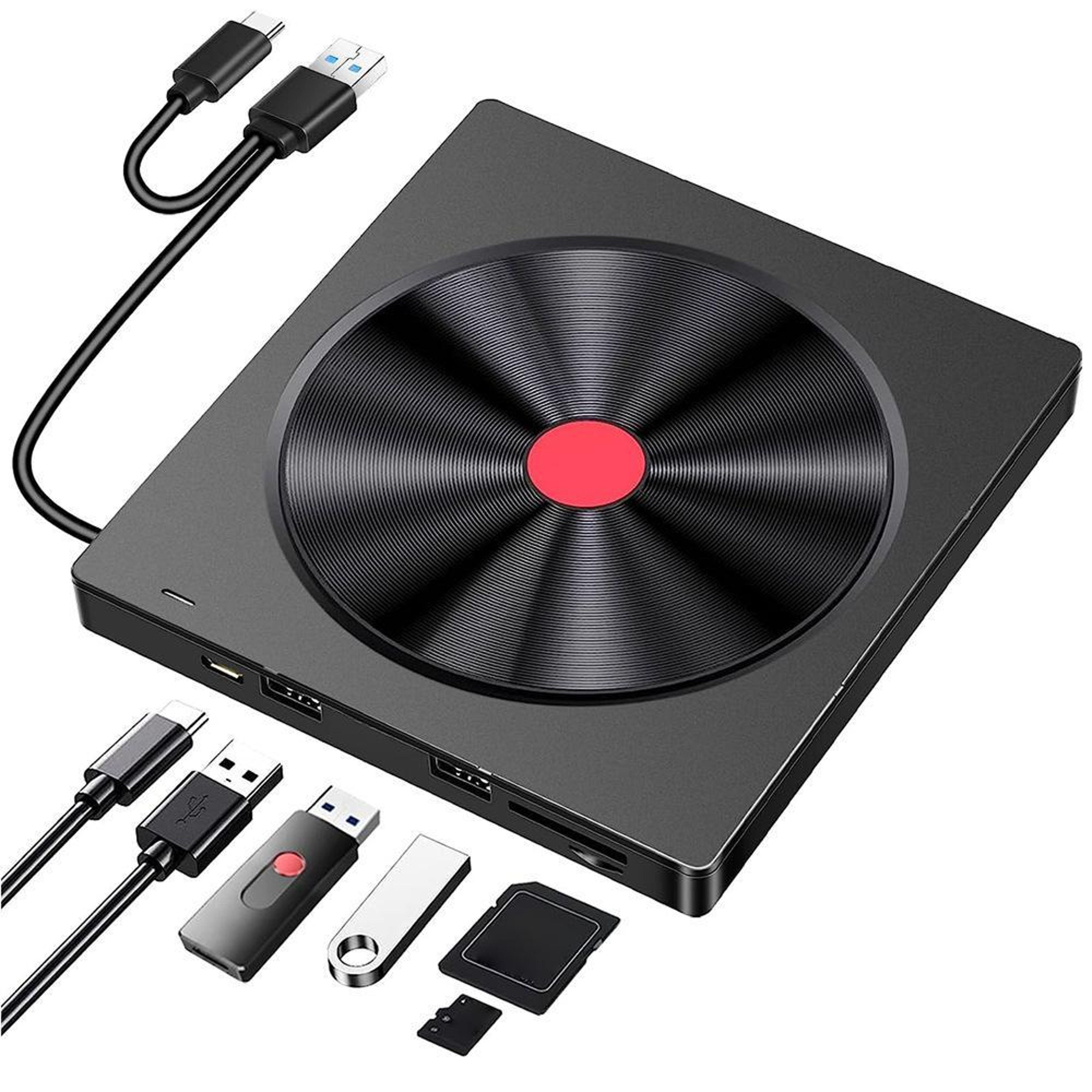5-in-1 External CD Drive with USB 3.0 and USB-C Portable CD Burner for Laptop – view 1