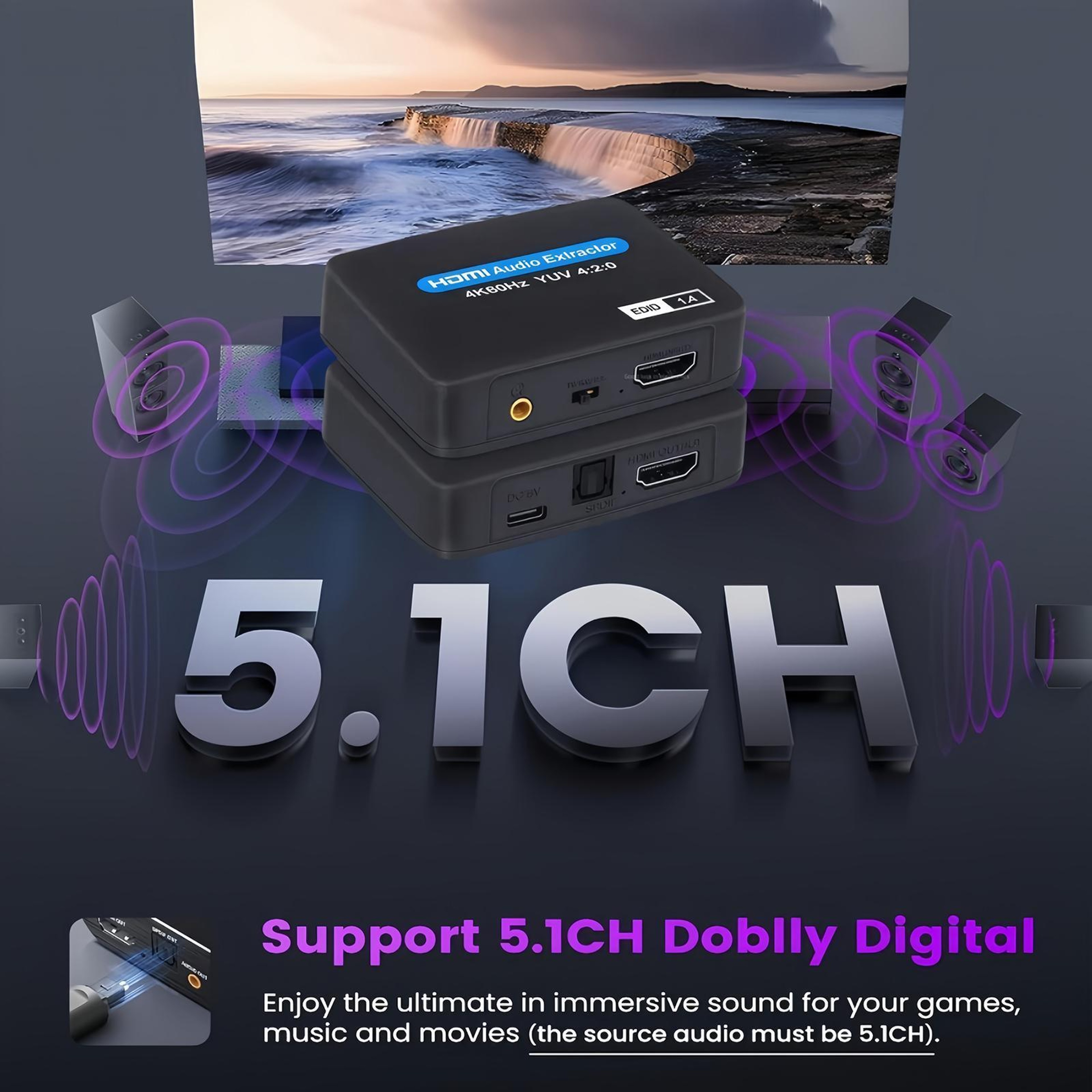 4K 60Hz HDMI Audio Extractor with ARC, Optical SPDIF and 3.5mm Audio – view 7