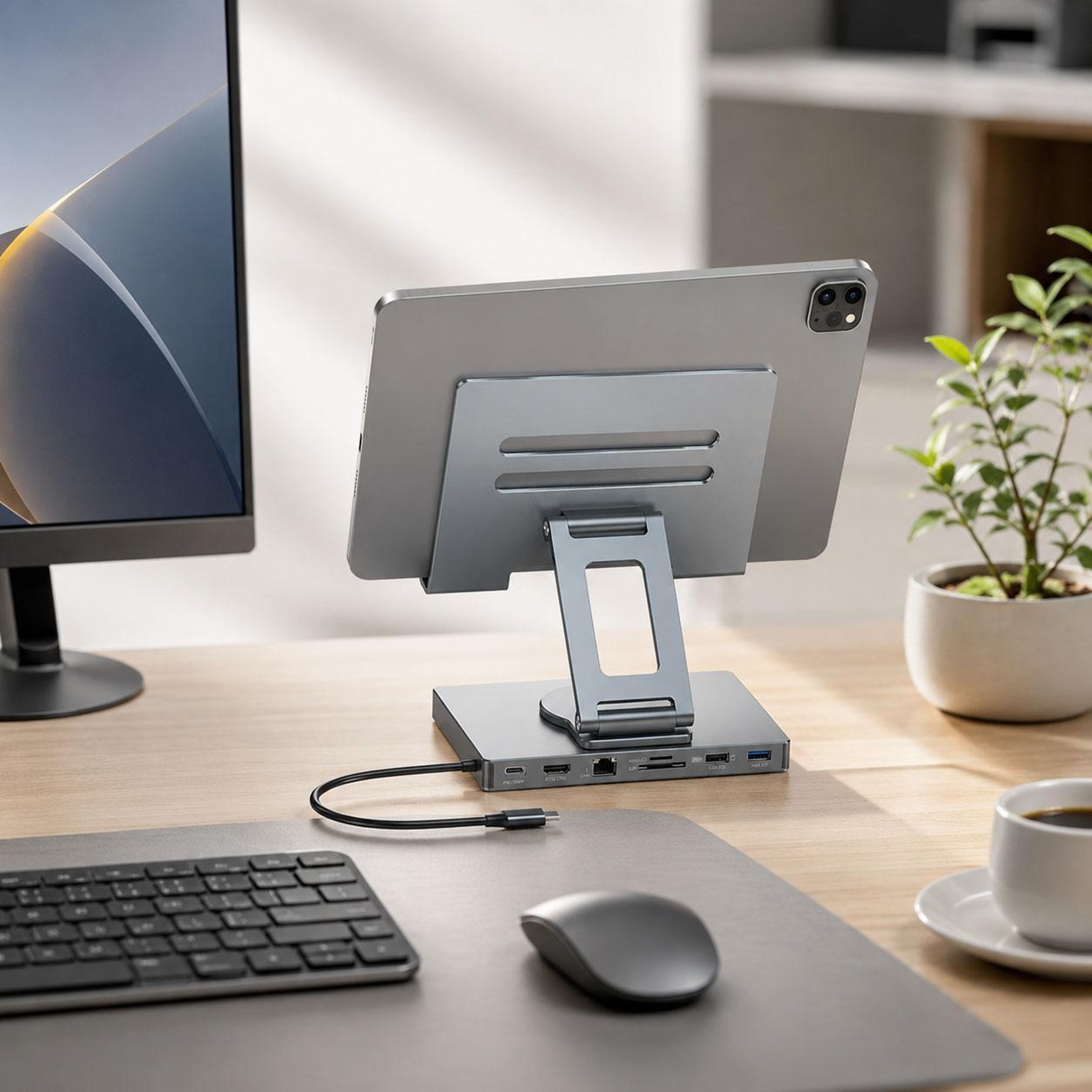 7-in-1 USB-C Docking Station with 4K HDMI and 360° Rotating Tablet Stand – view 1