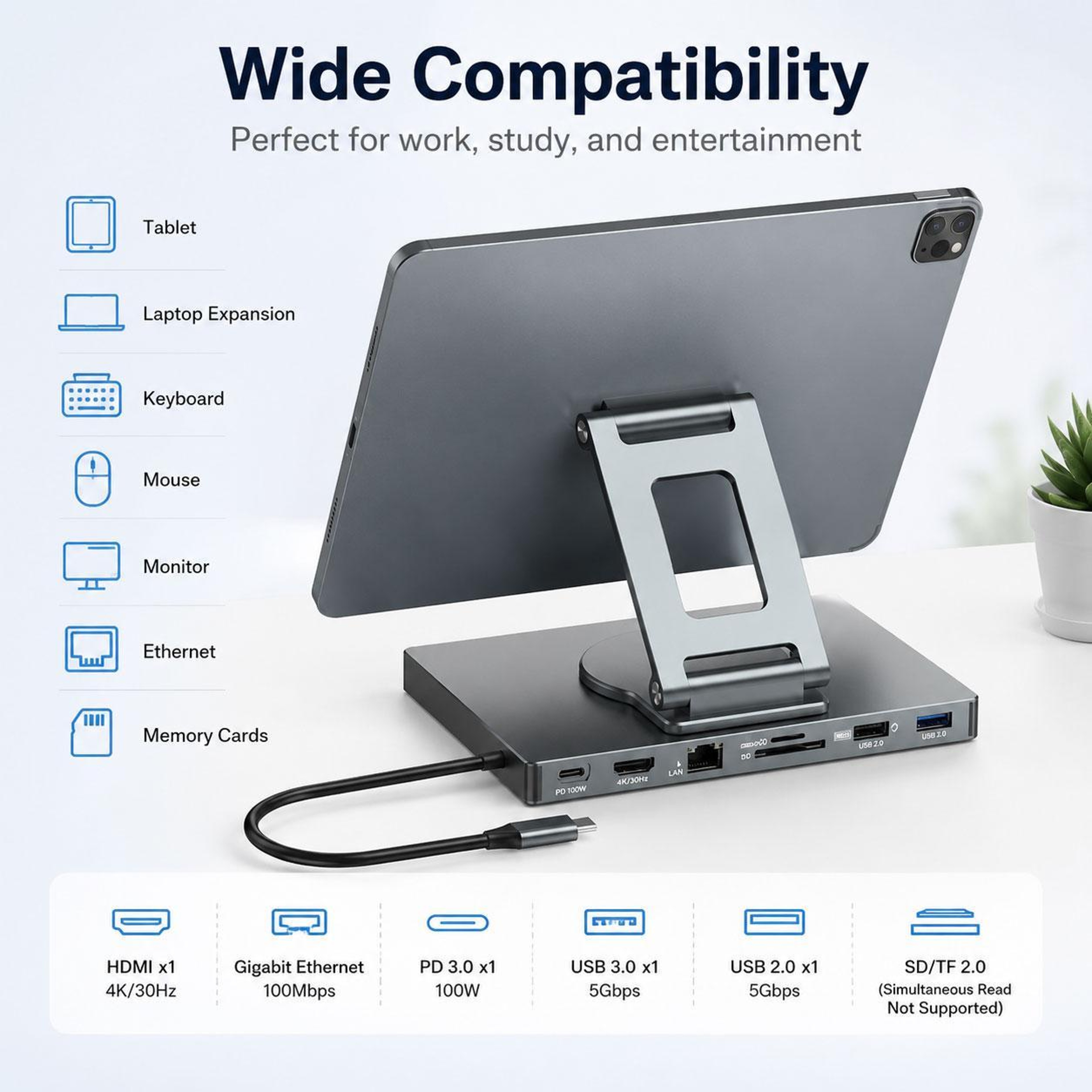 7-in-1 USB-C Docking Station with 4K HDMI and 360° Rotating Tablet Stand – view 9