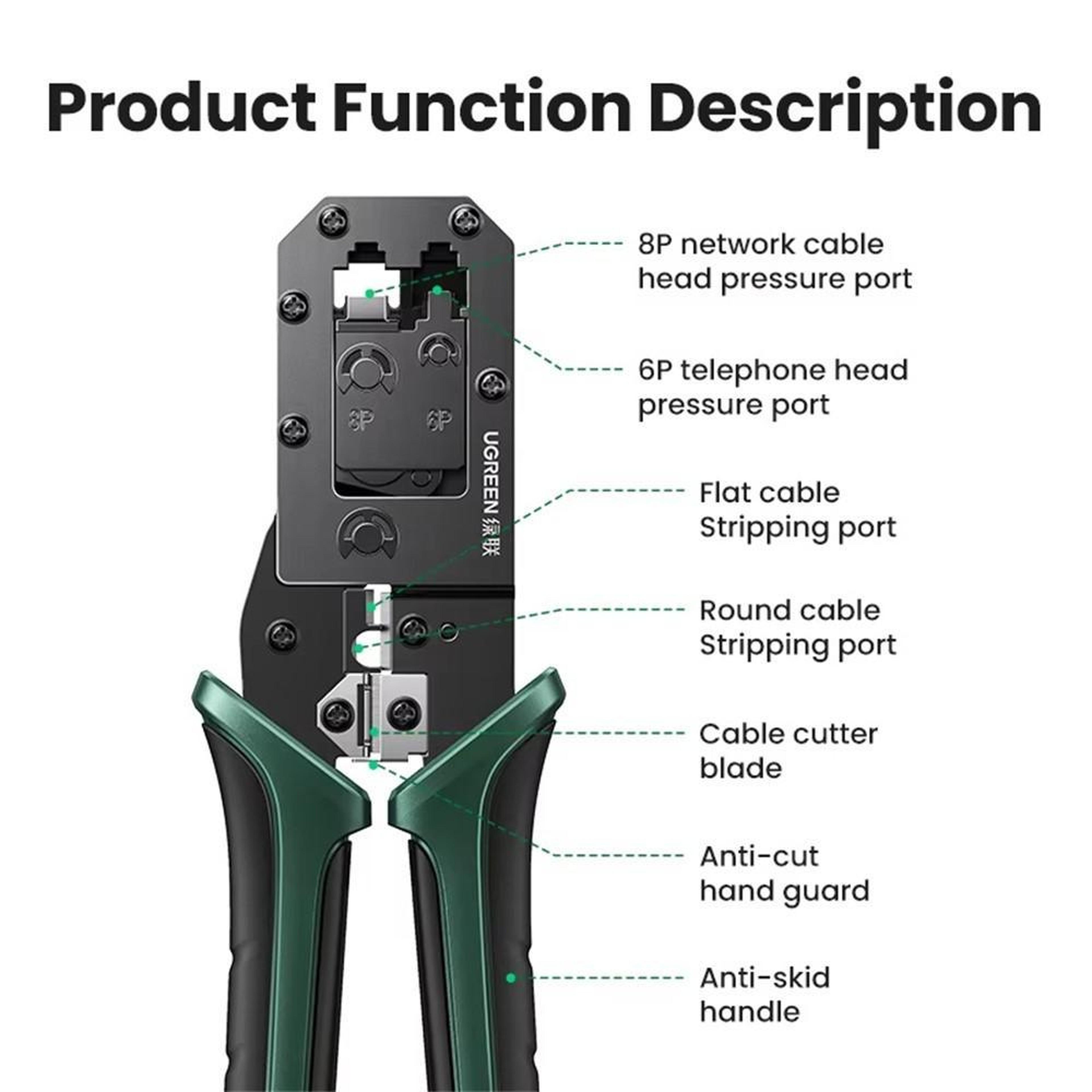 RJ45 Crimping Tool with Cable Cutter and Stripper for RJ11 RJ12 – view 4