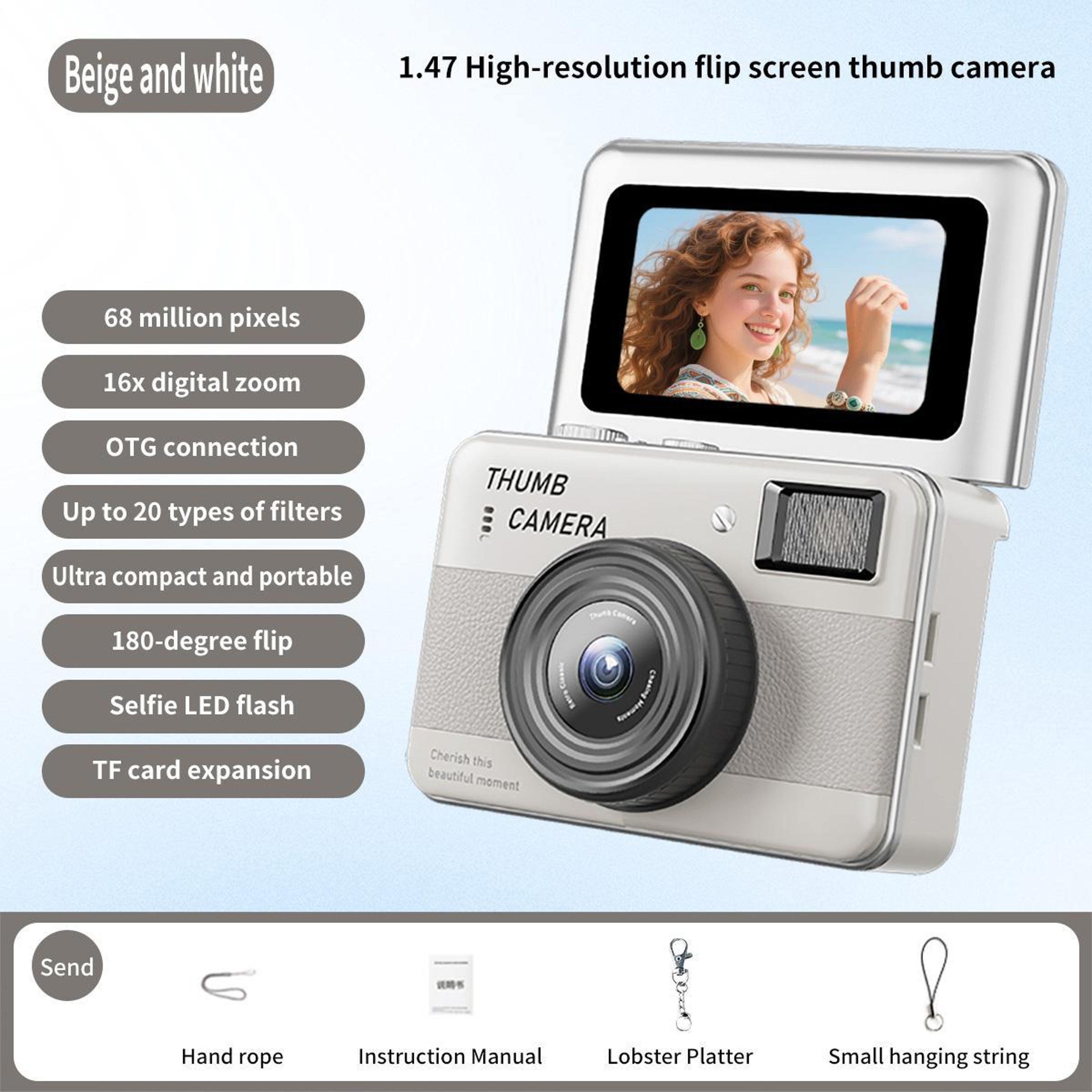 Kids Digital Camera with 68MP Photos, 16X Zoom and 180° Flip Selfie Screen – view 2
