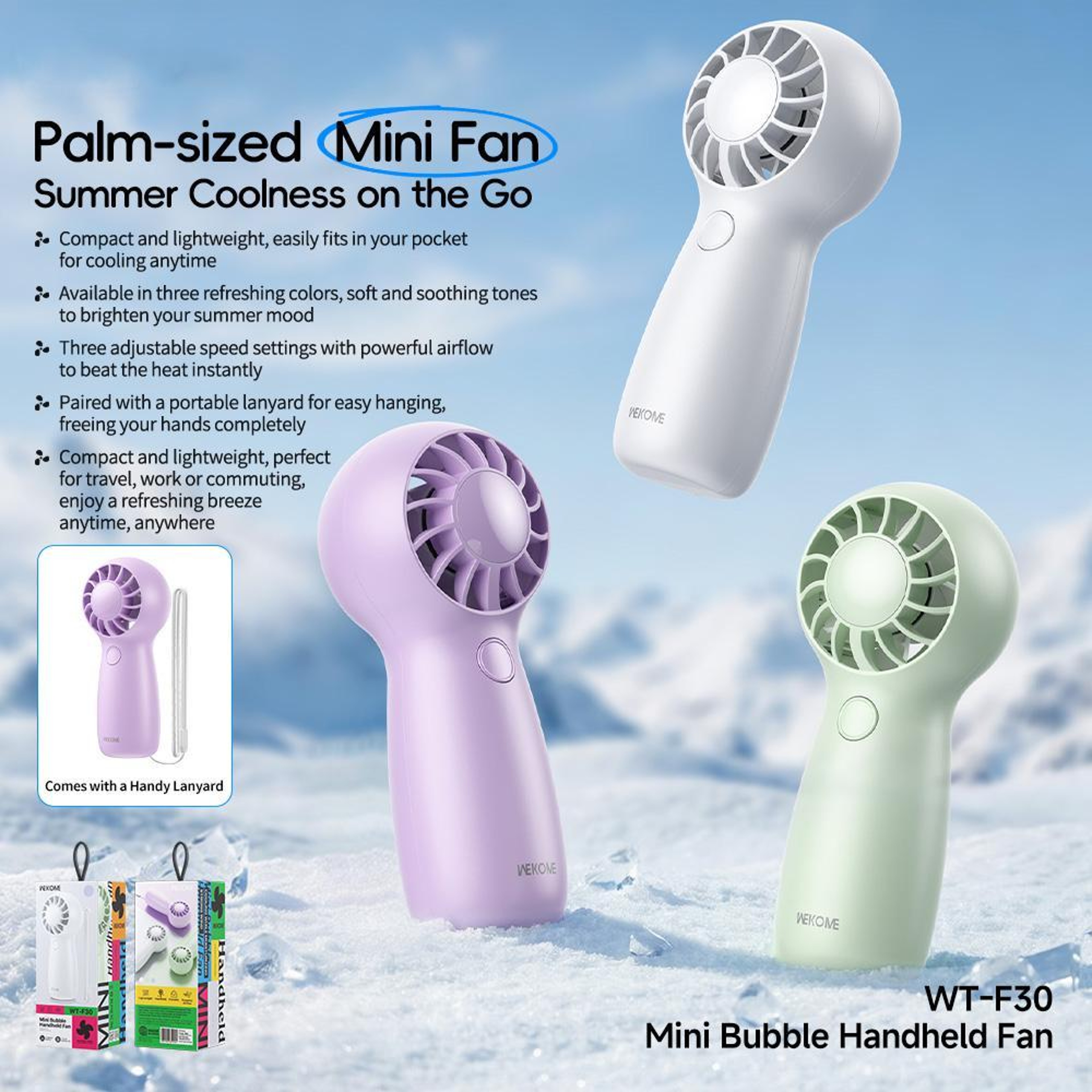 Mini Rechargeable Handheld Fan With 3 Speeds And TypeC Charging 2