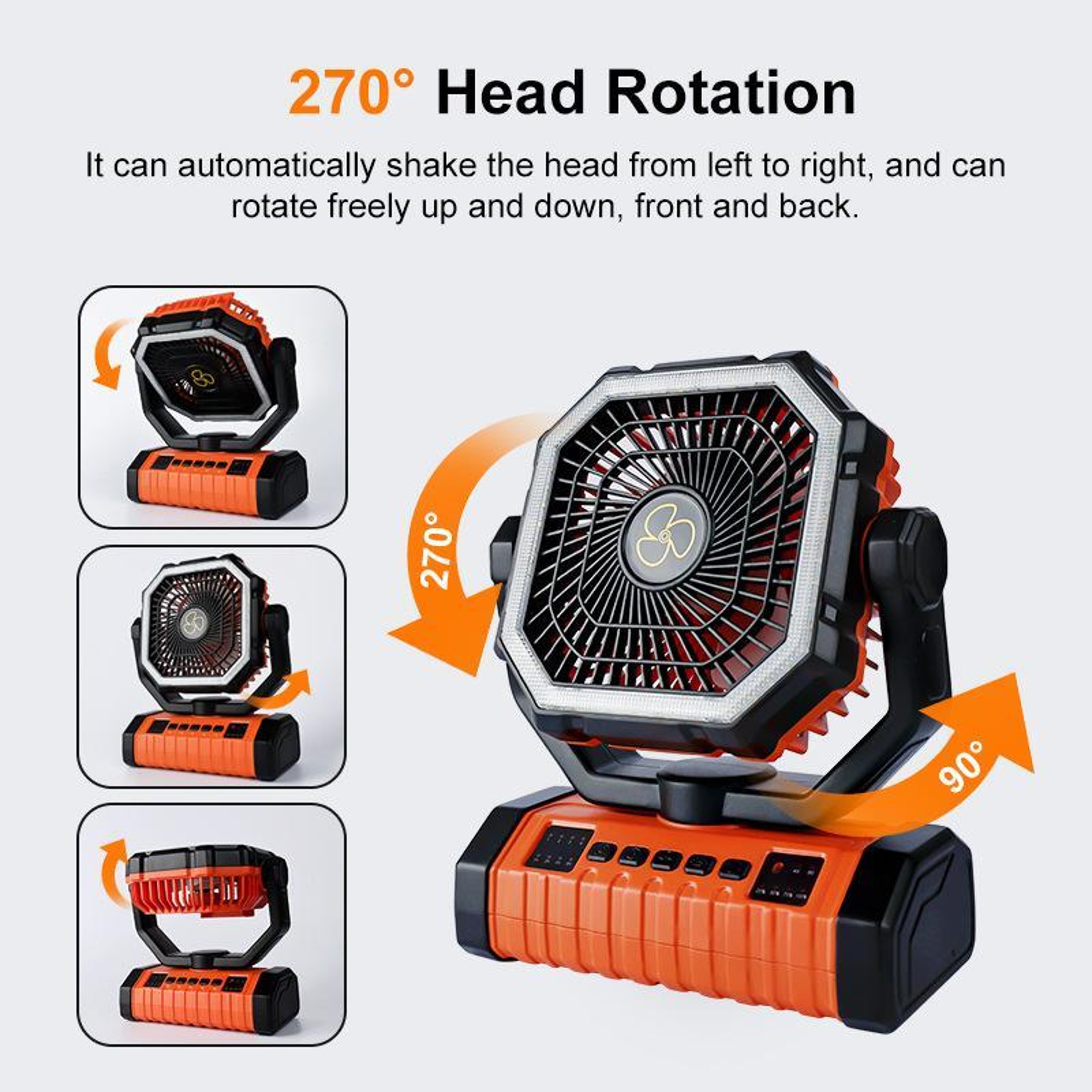Rechargeable Camping Fan With LED Light Power Bank And Hanging Hook 8