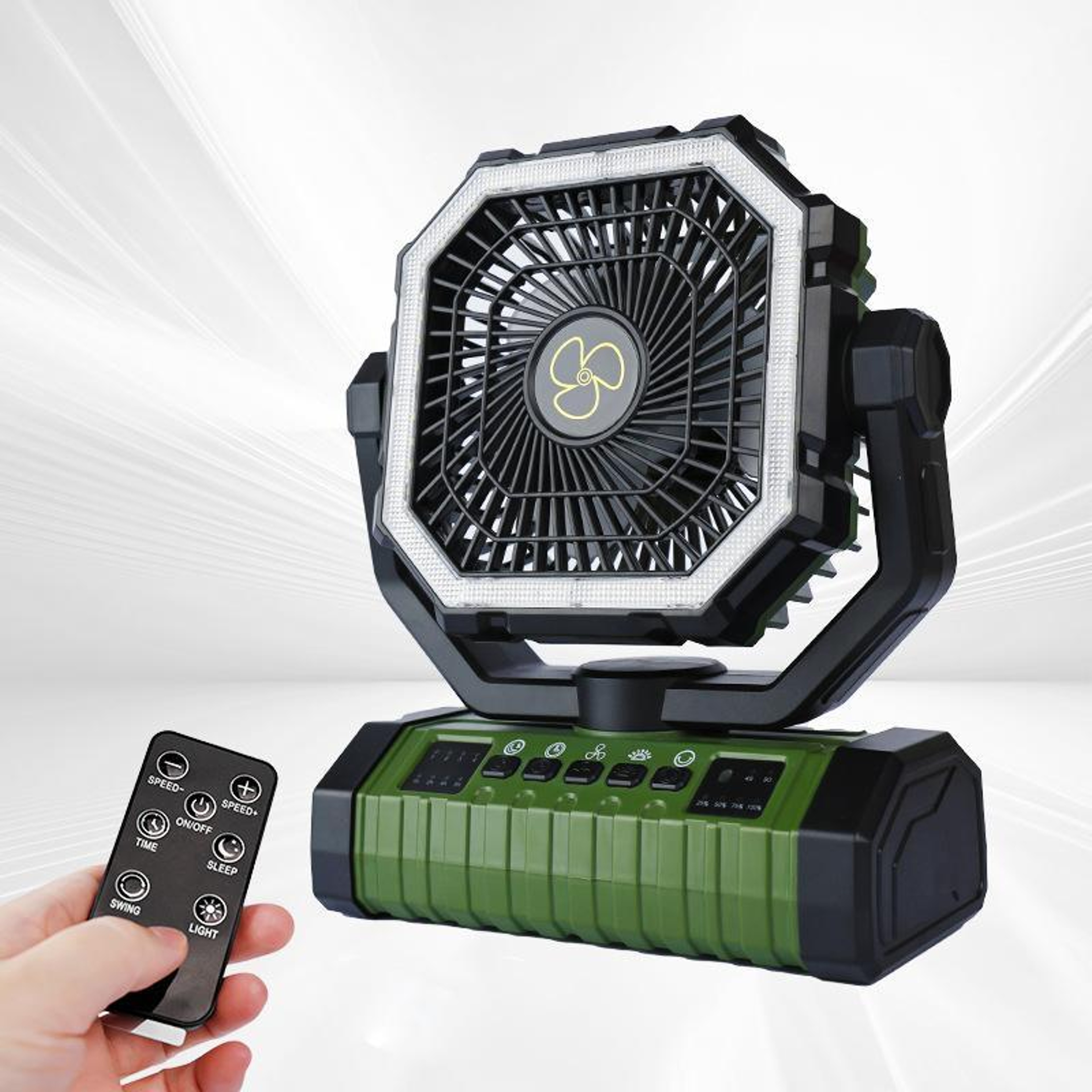 Rechargeable Camping Fan With LED Light Power Bank And Hanging Hook 10