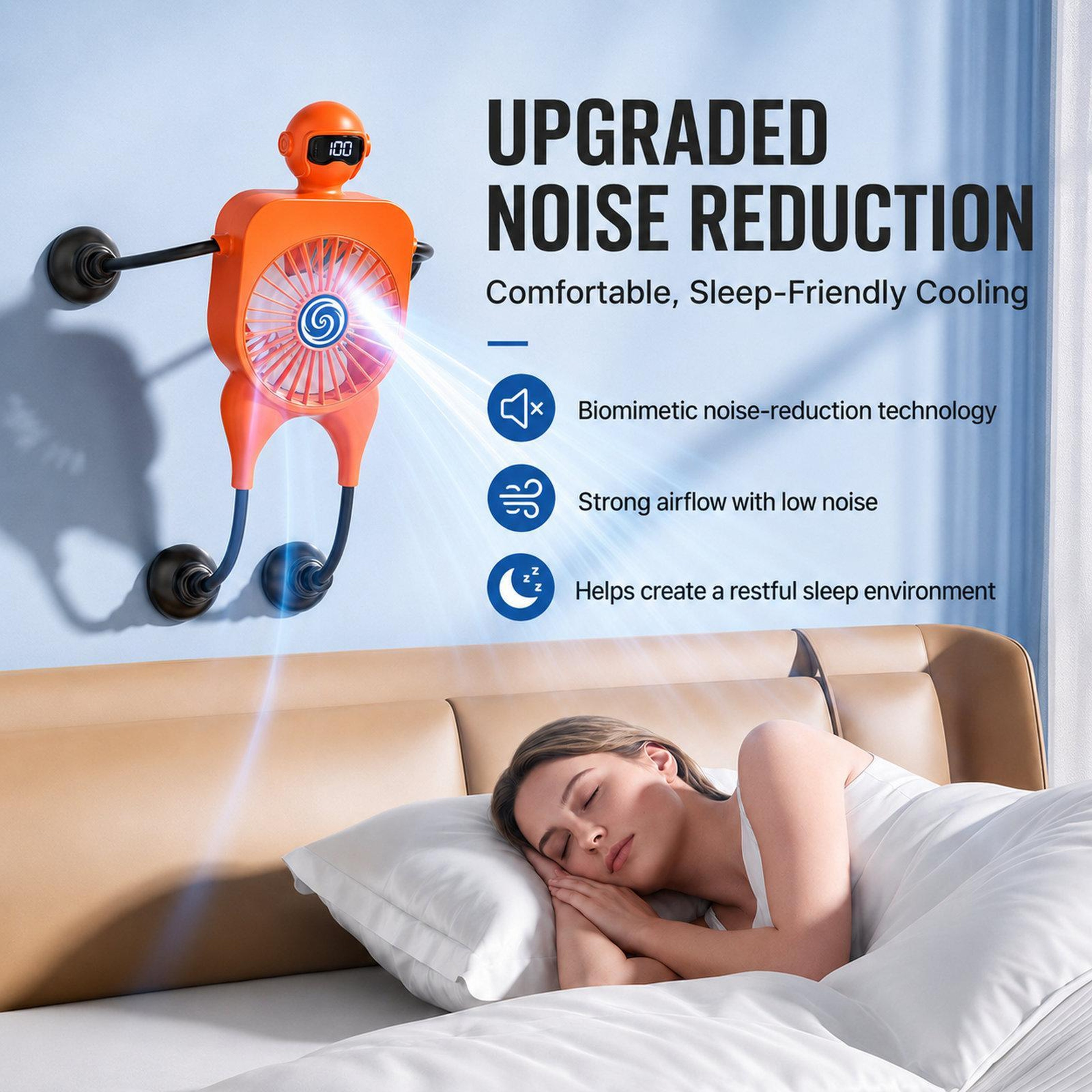 Smart Suction Cup Portable Desk Fan With Digital Display 100Speed Control And USBC Charging 12