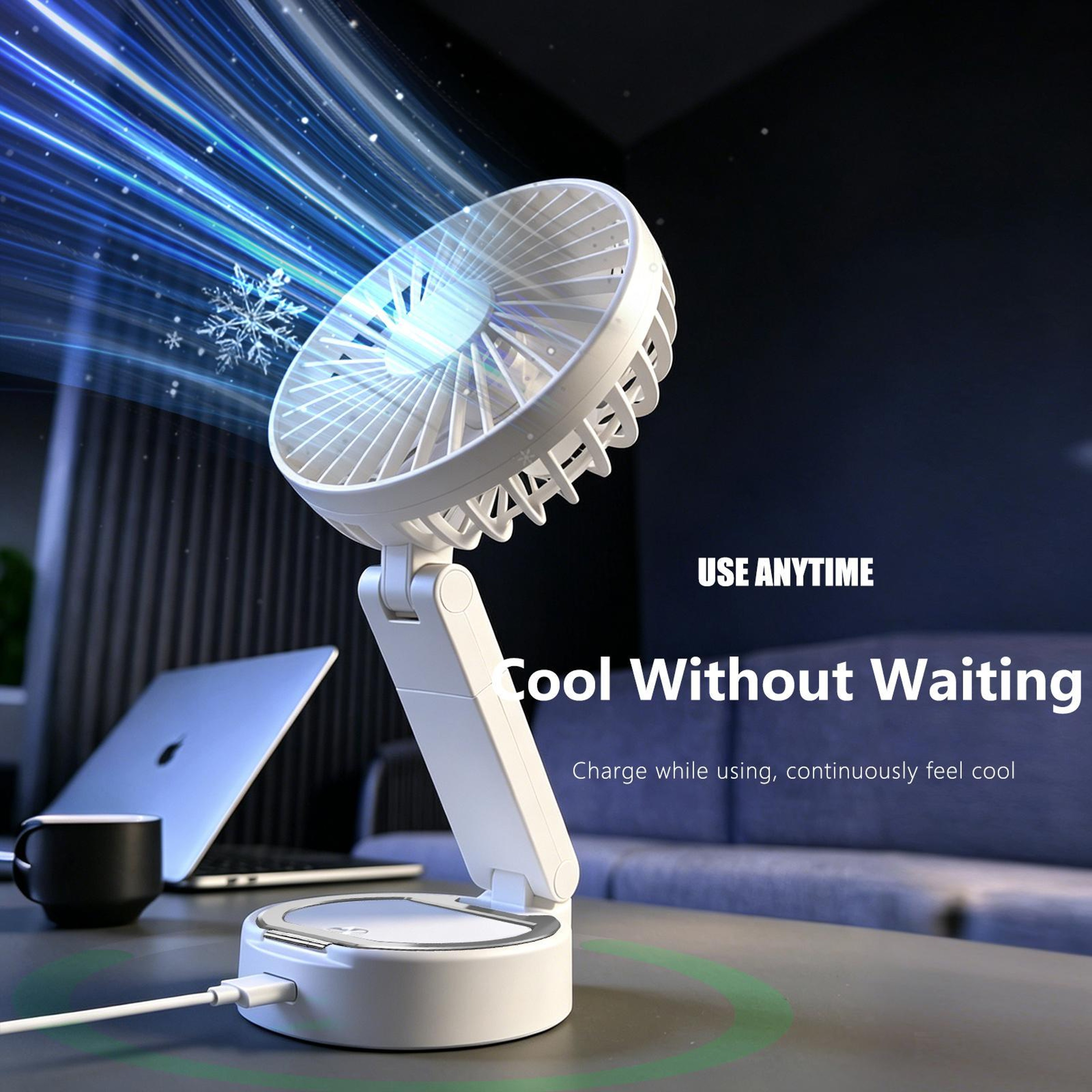 F20 Portable Folding Fan With Magnetic Phone Mount And LED Night Light 5