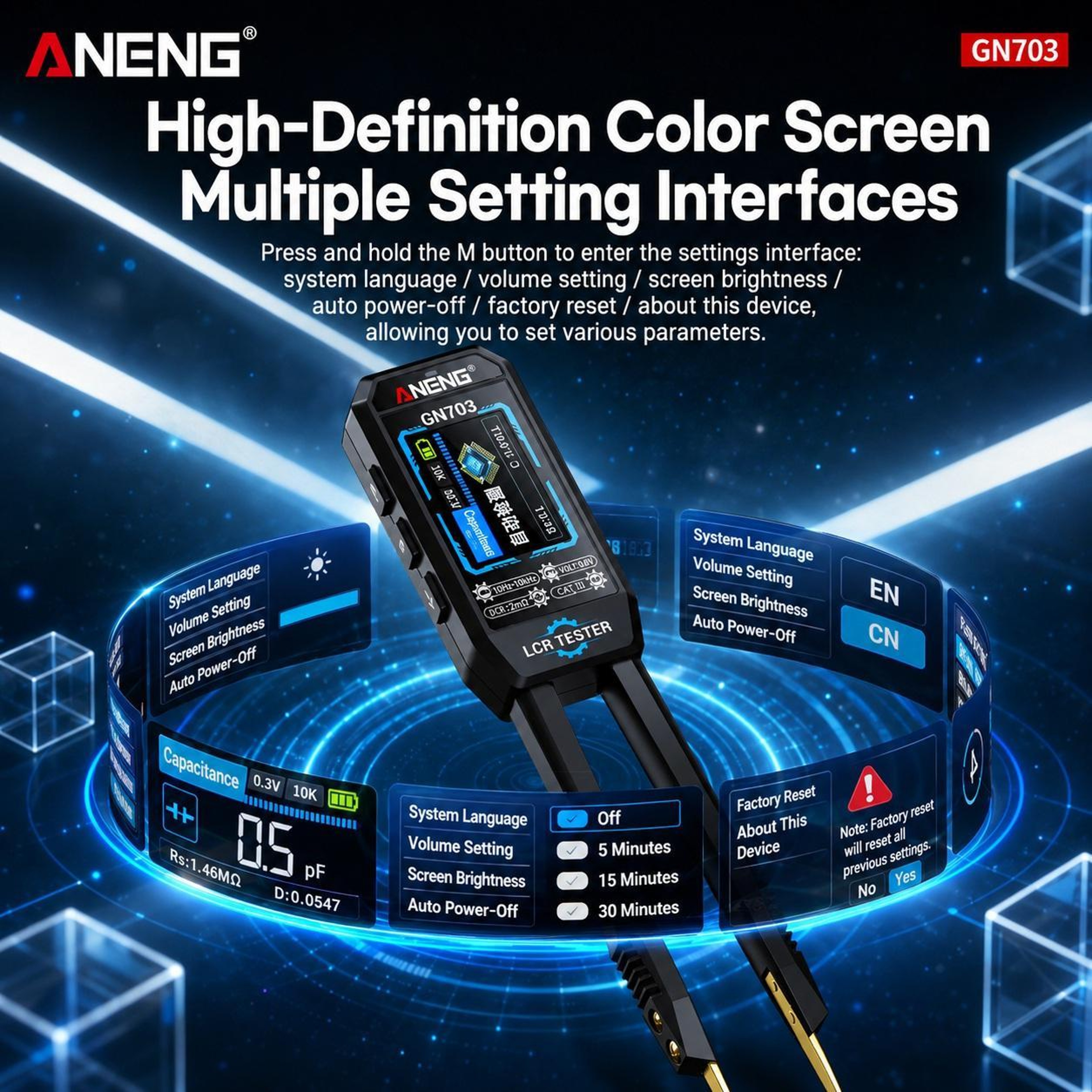Digital LCR Meter with Precision SMD Tweezers and Auto Component Testing – view 4