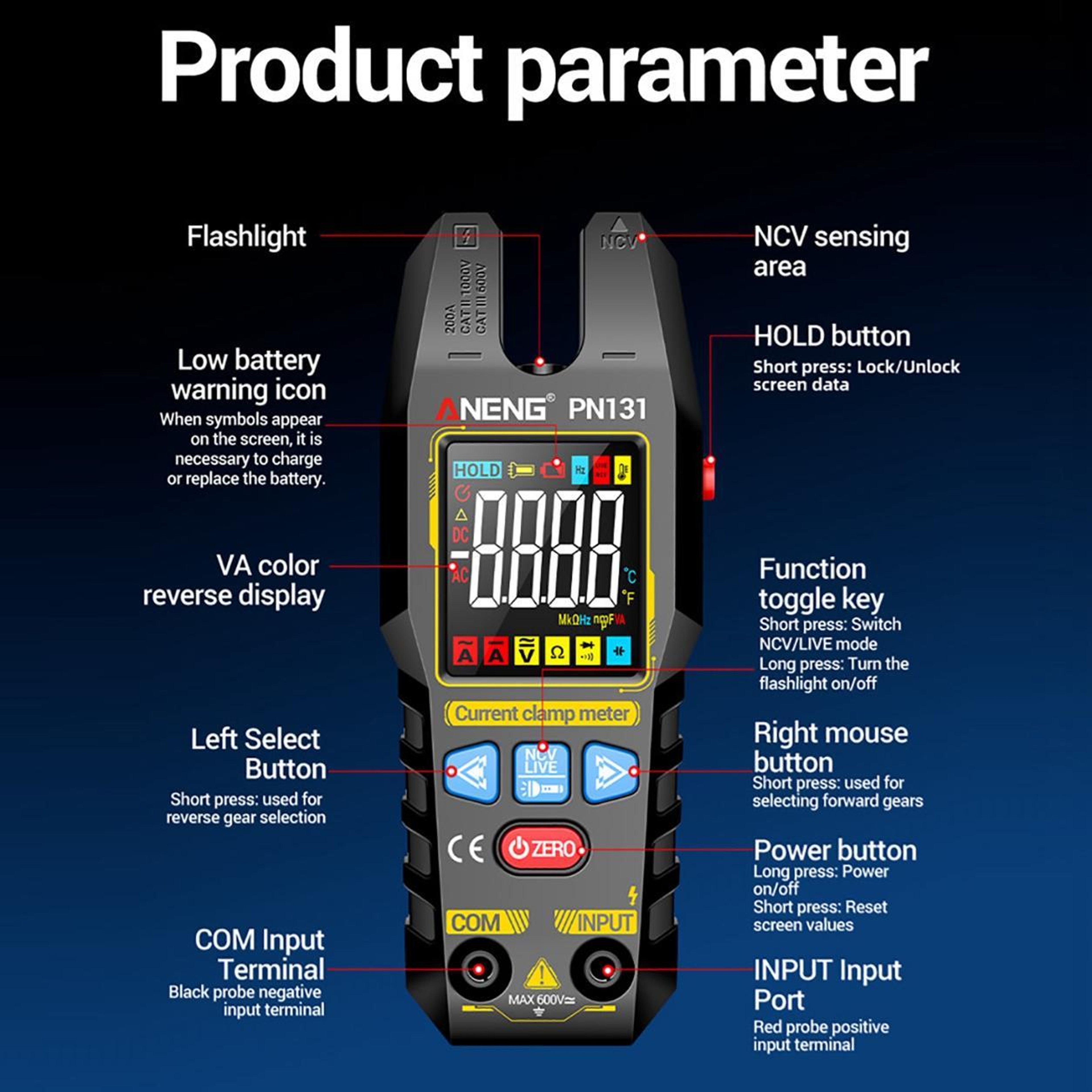 AC DC Clamp Meter with Digital Multimeter and Rechargeable Open Clamp – view 9