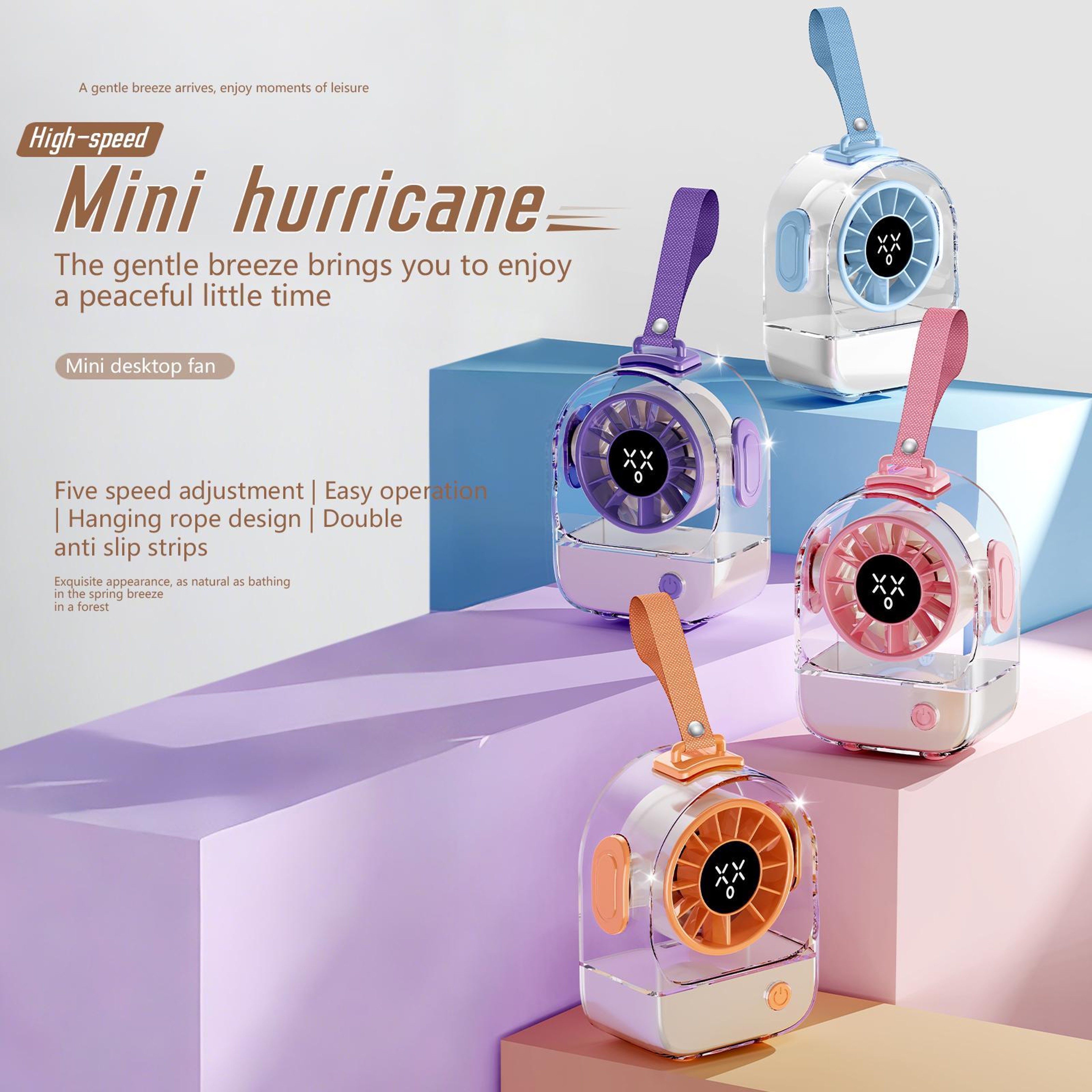 F8 Quiet Rechargeable Mini Desk Fan With LED Display And 5 Speeds 1