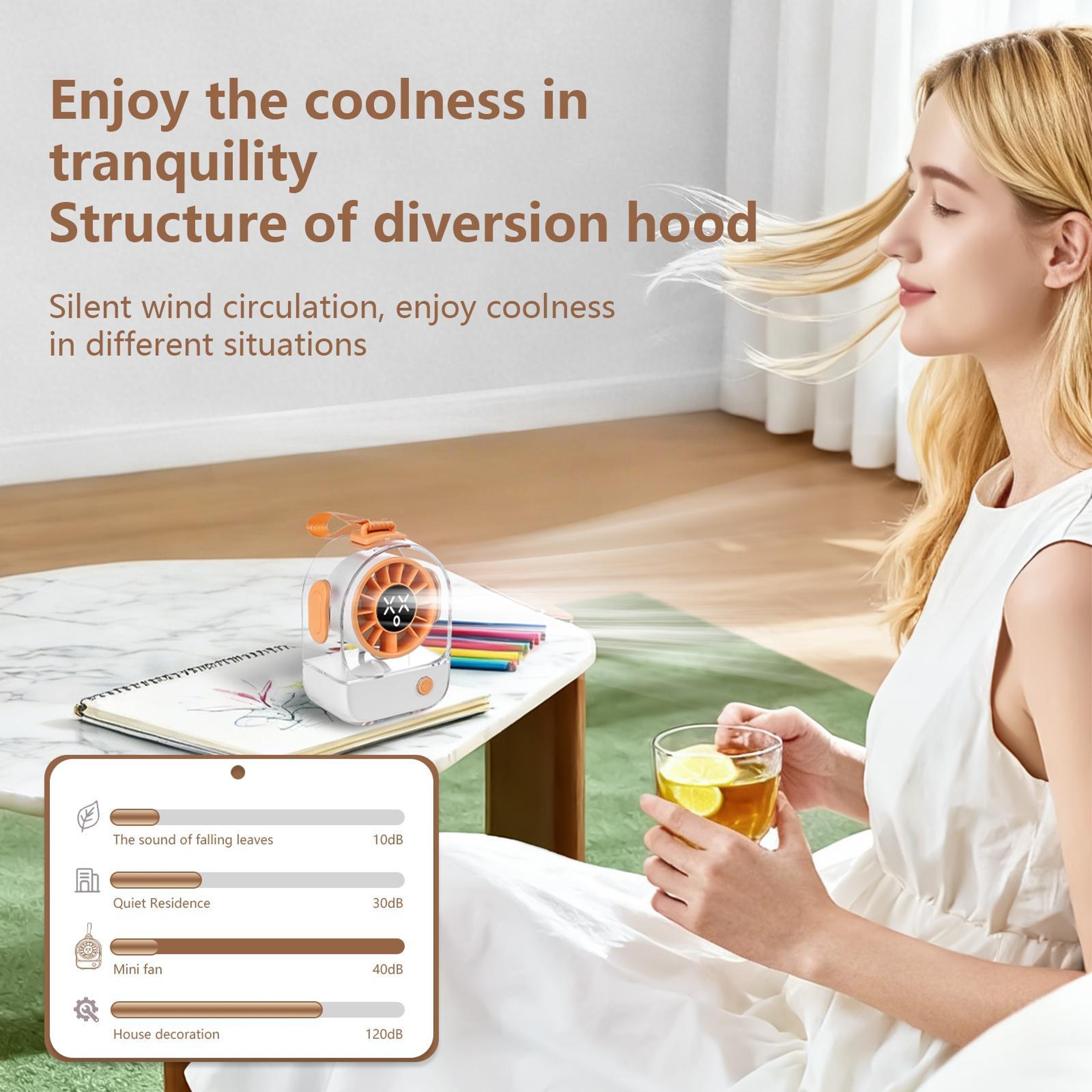 F8 Quiet Rechargeable Mini Desk Fan With LED Display And 5 Speeds 5