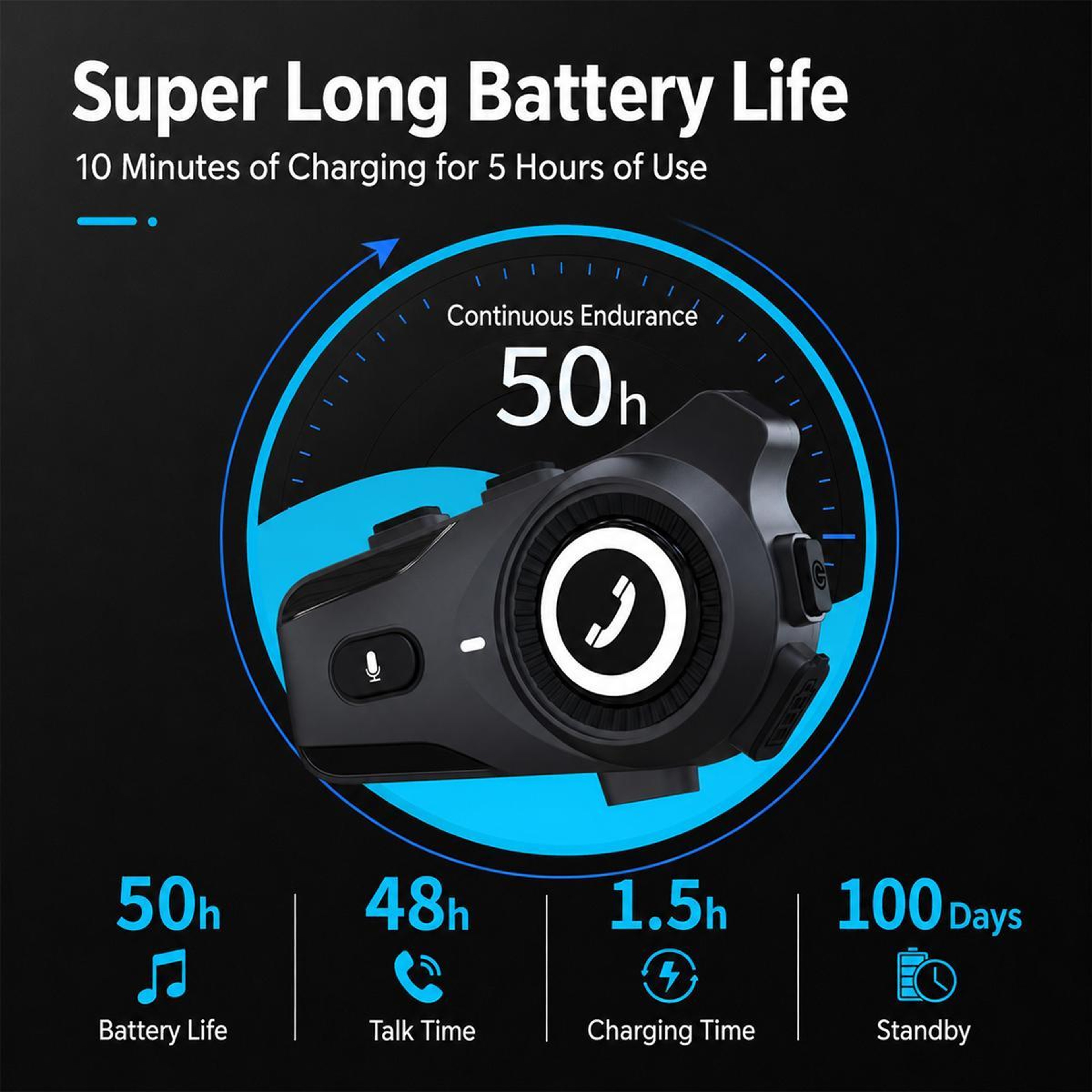 Motorcycle Bluetooth Intercom with Noise Reduction, IPX6 Waterproofing and 1000m Range – view 11