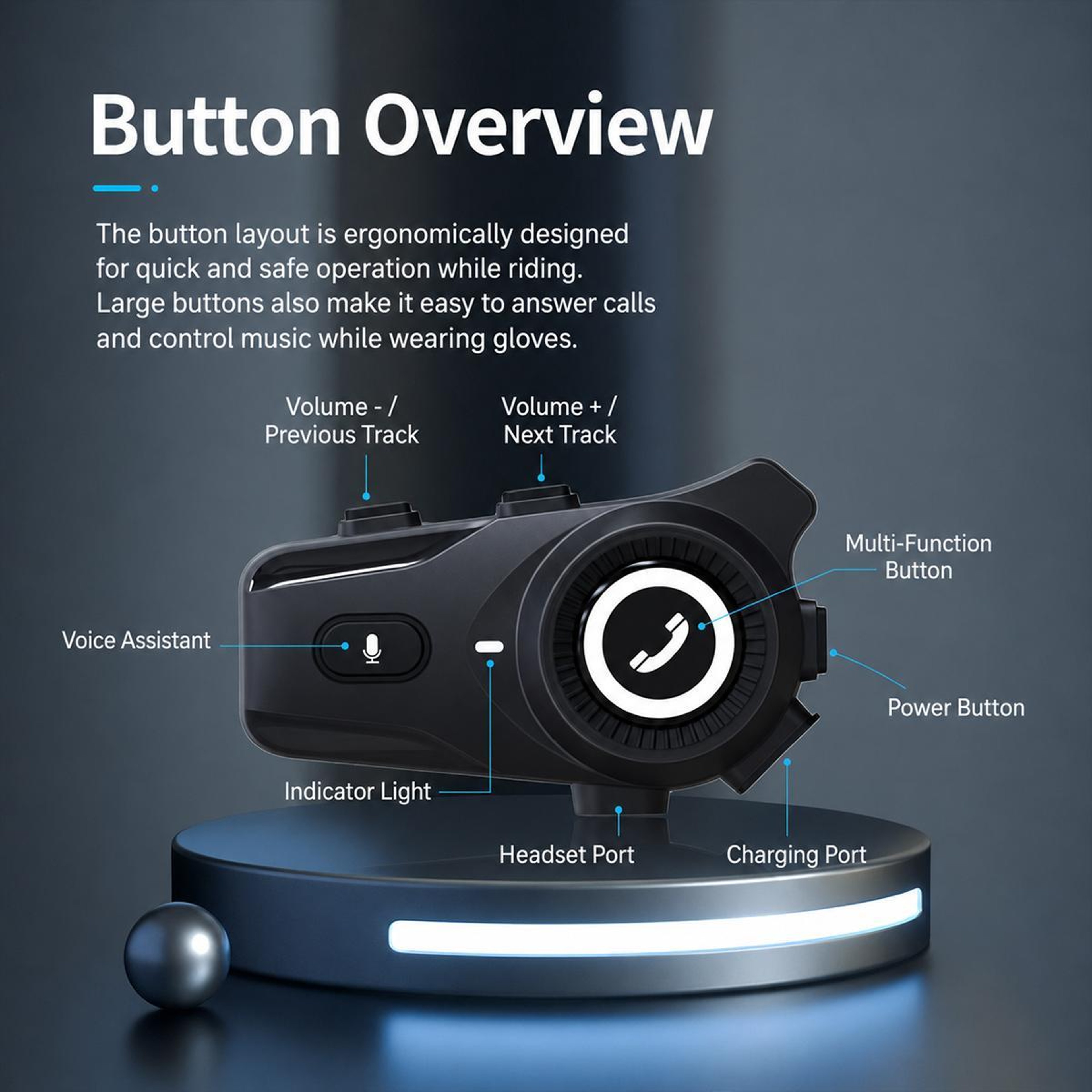 Motorcycle Bluetooth Intercom with Noise Reduction, IPX6 Waterproofing and 1000m Range – view 5