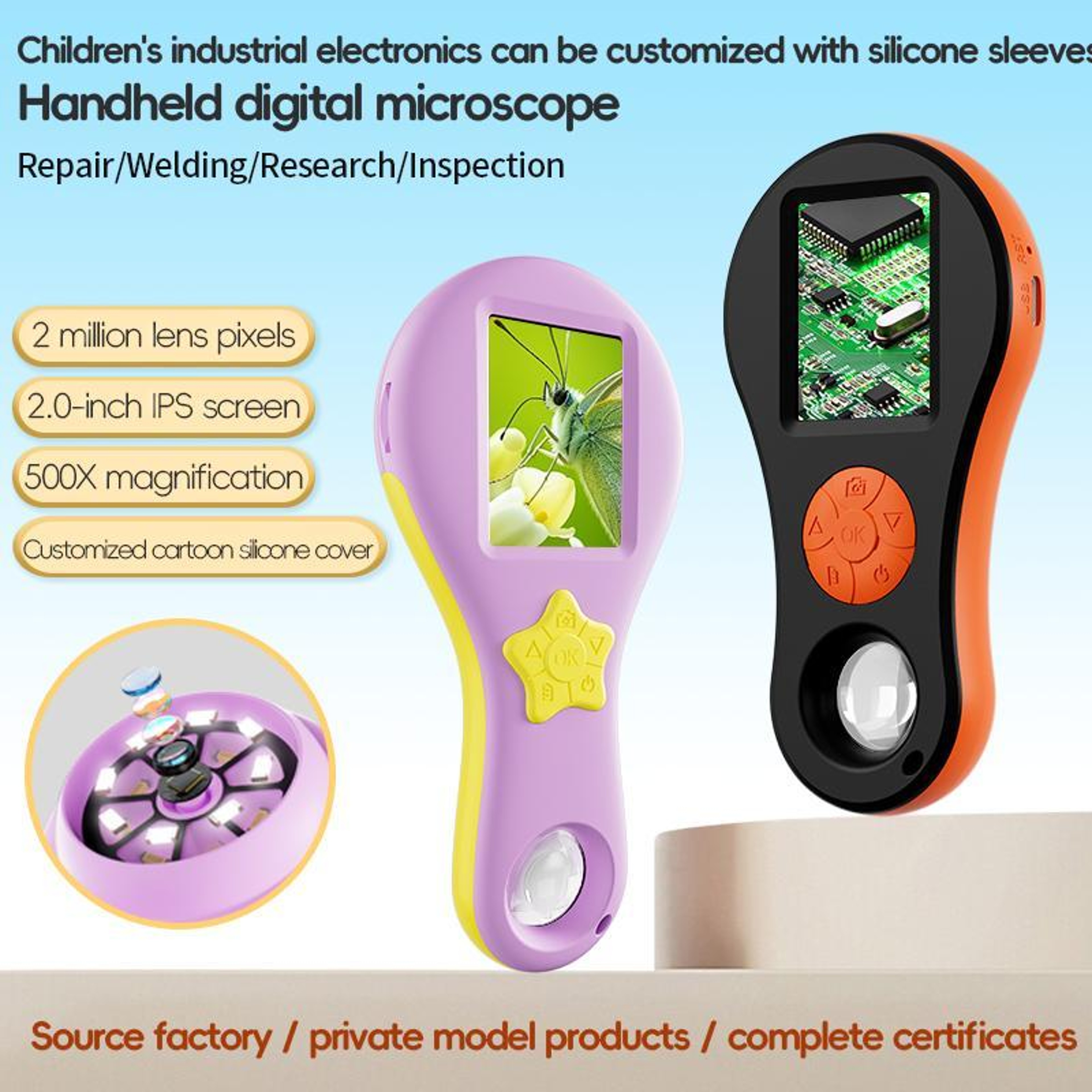 Handheld Digital Microscope with 2 Inch IPS Screen and LED Lights – view 2