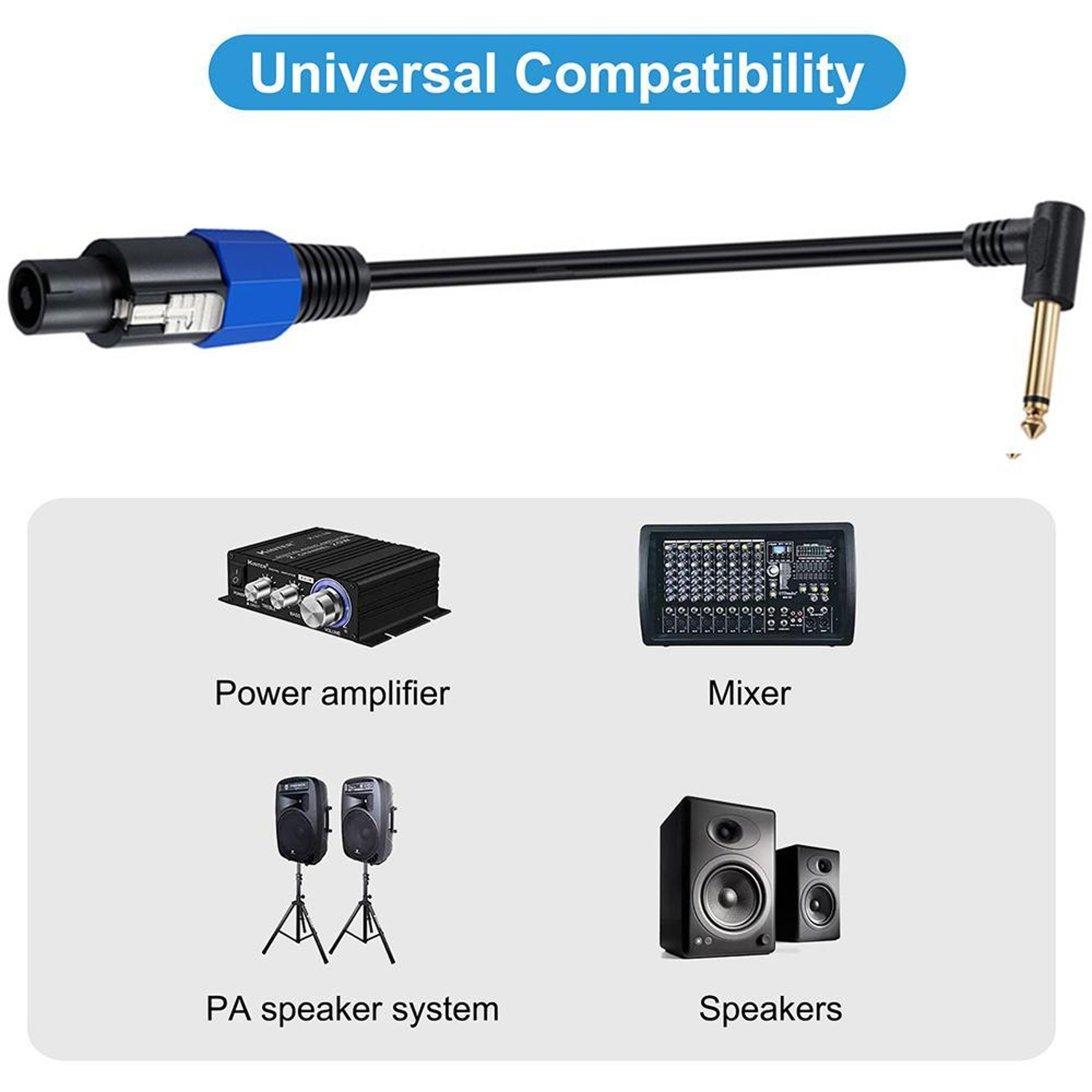 Speakon to 1/4 Speaker Cable 50cm Right Angle TS Amplifier Adapter with Lock – view 5