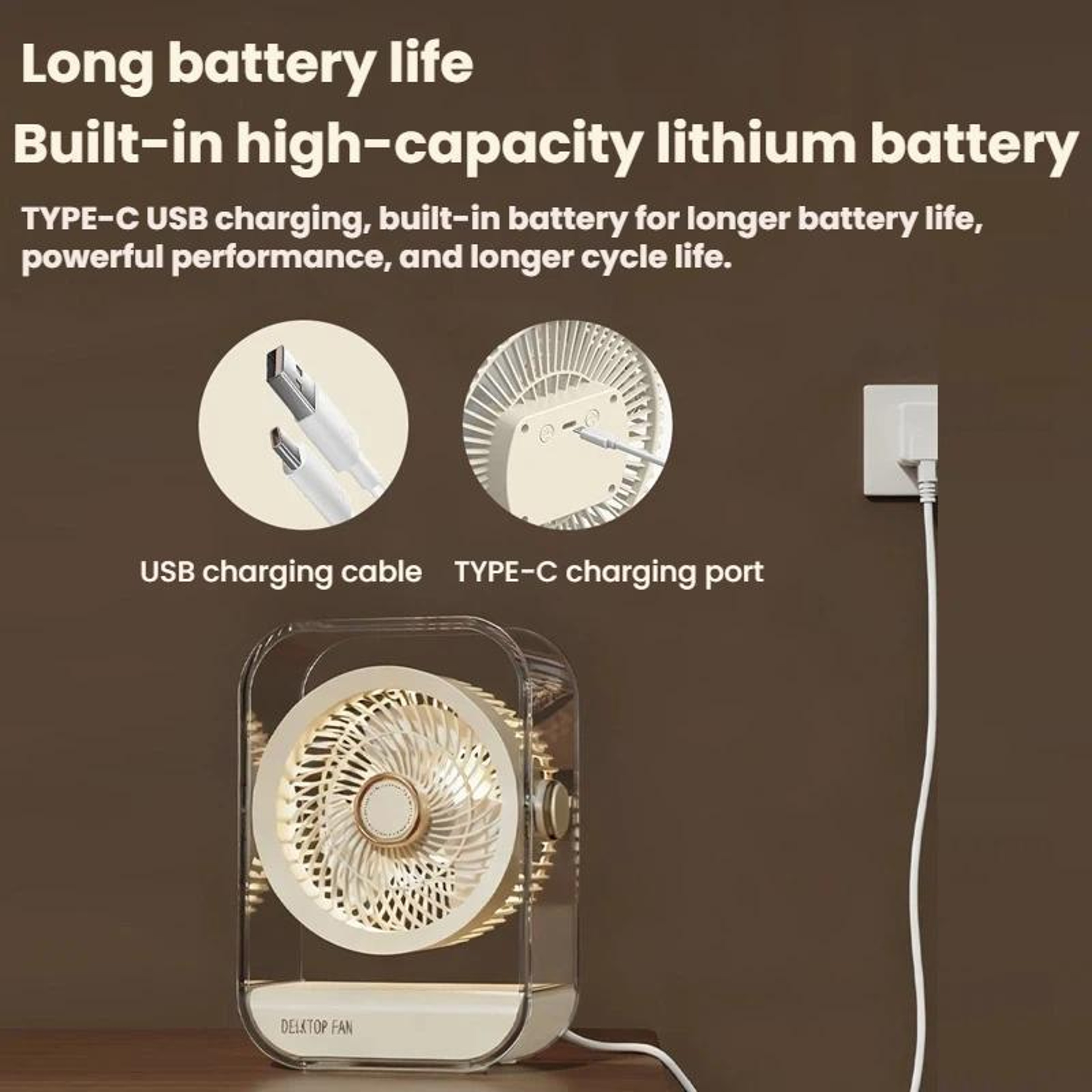 5Speed Rechargeable Desk Fan With Night Light And 360 Adjustable Airflow 2