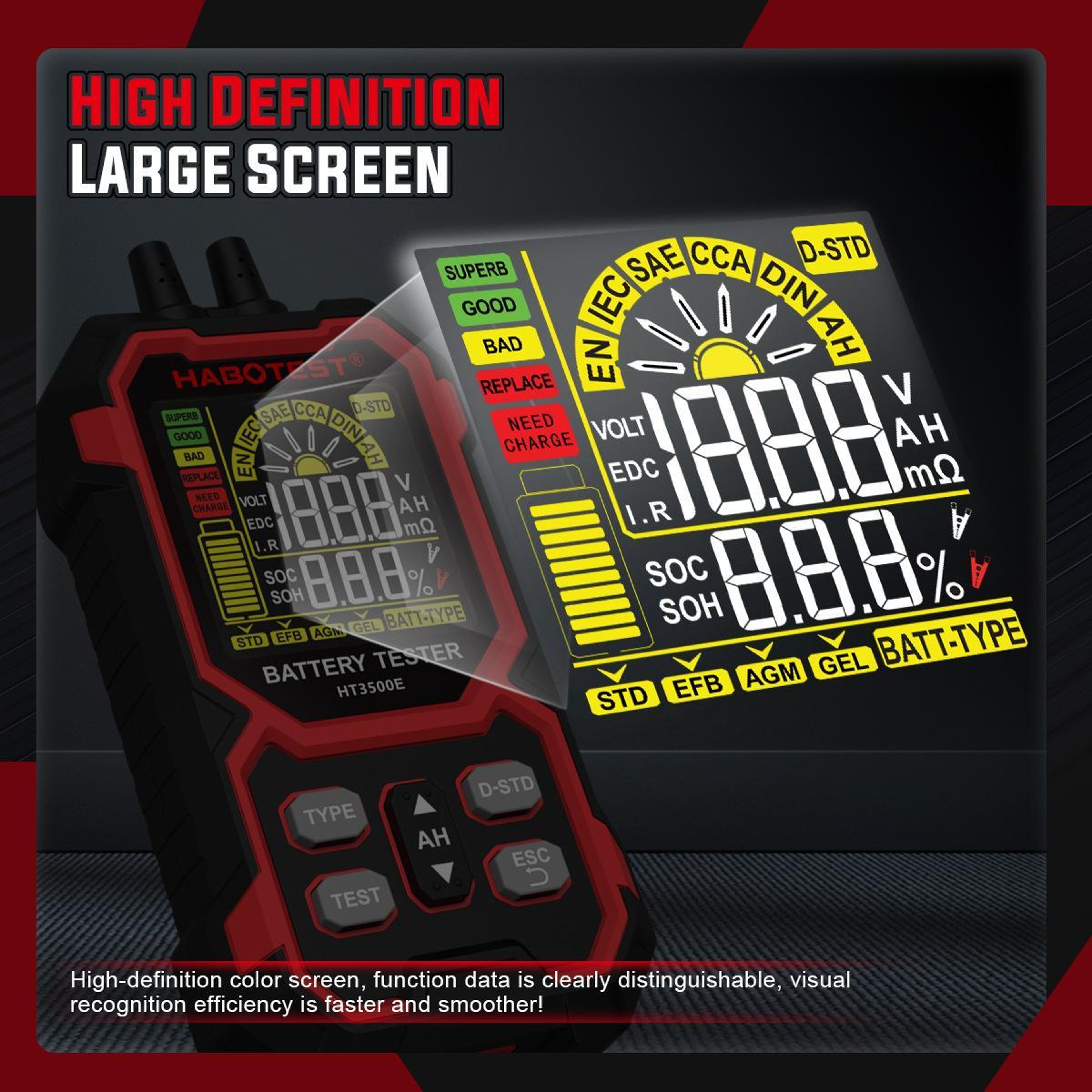 Battery Tester Car Battery Analyzer with CCA and Battery Health Test – view 8