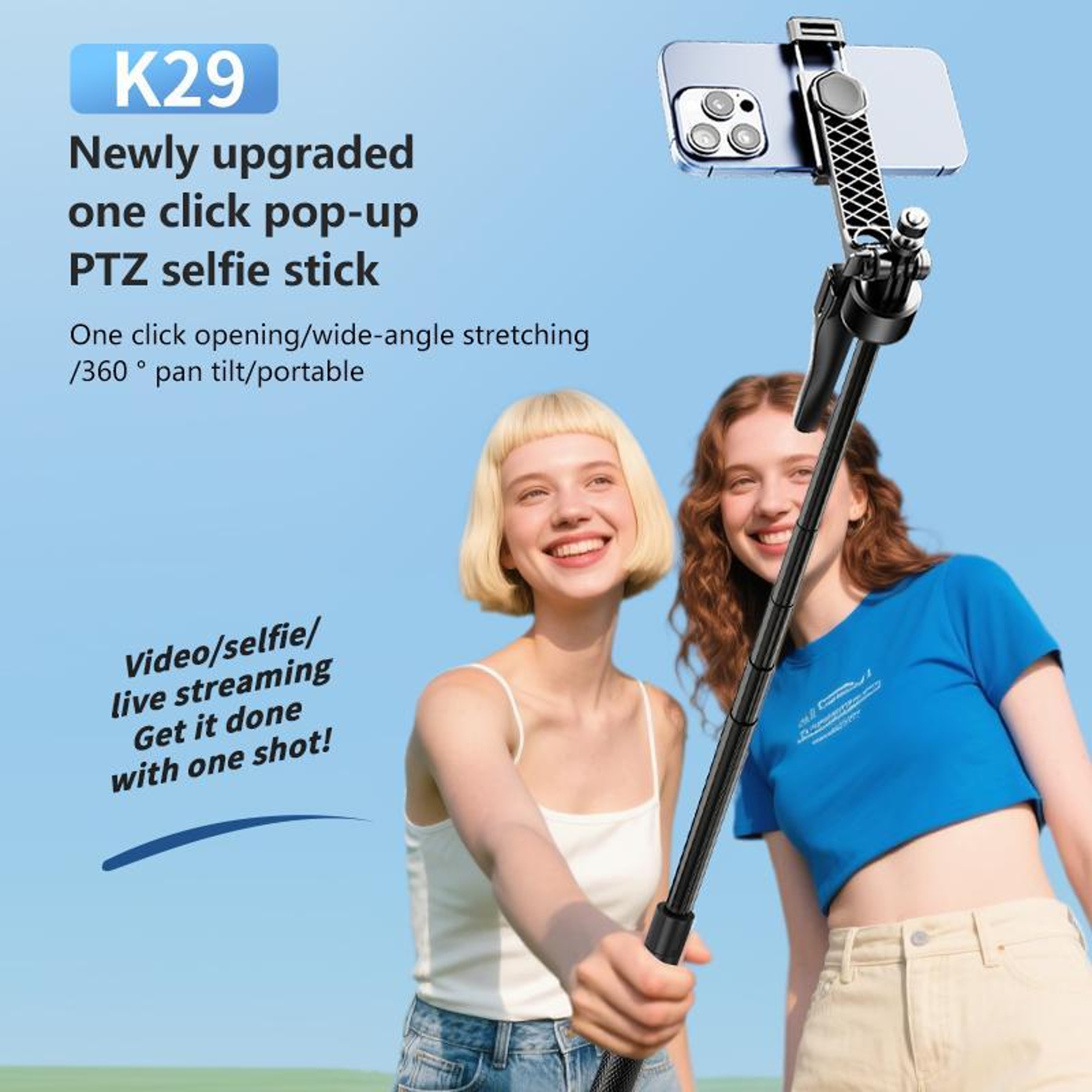 Telescopic Phone Tripod Stand with Bluetooth Selfie Stick and 360° Rotation – view 9