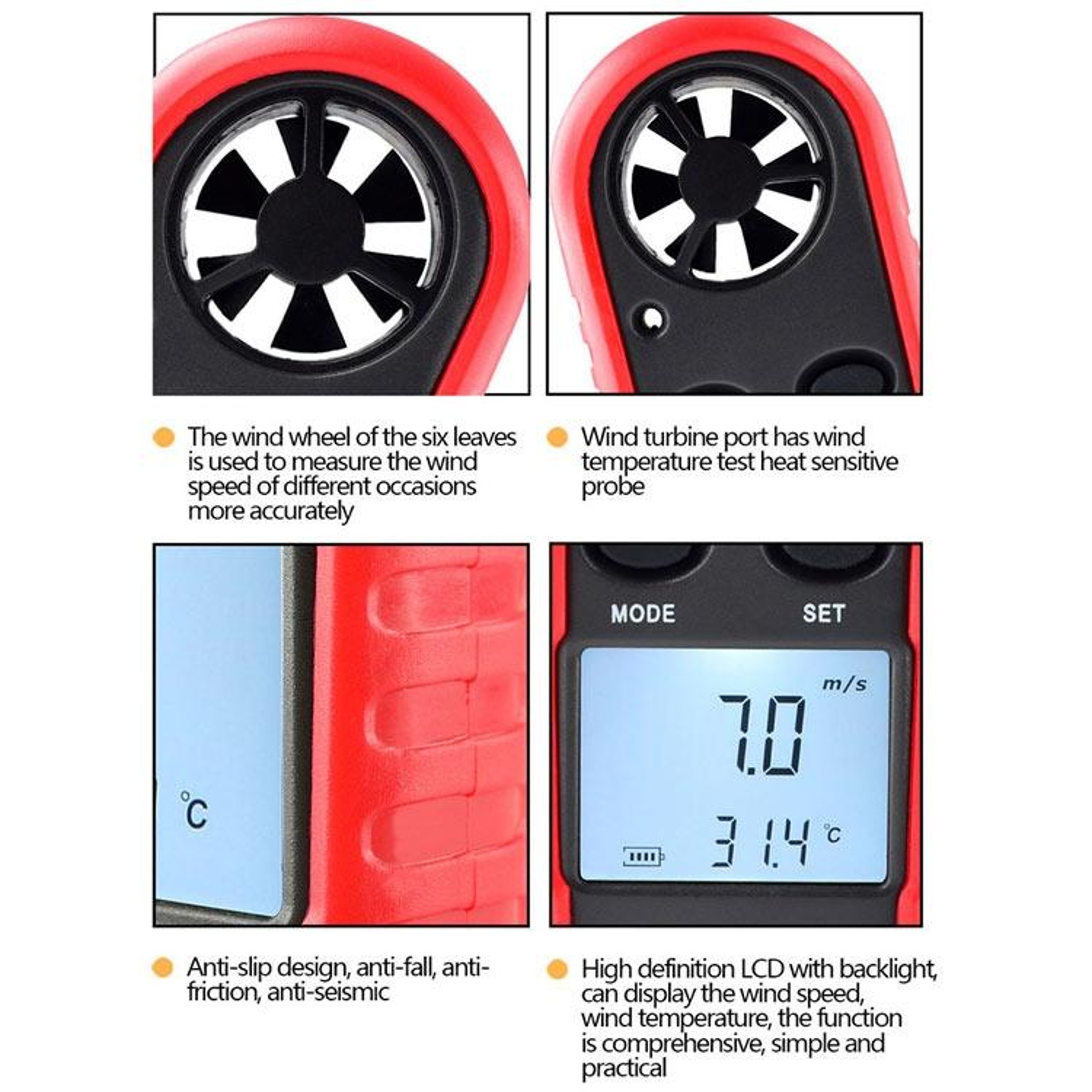 Digital Anemometer Wind Speed Meter With Thermometer And Backlit LCD 5