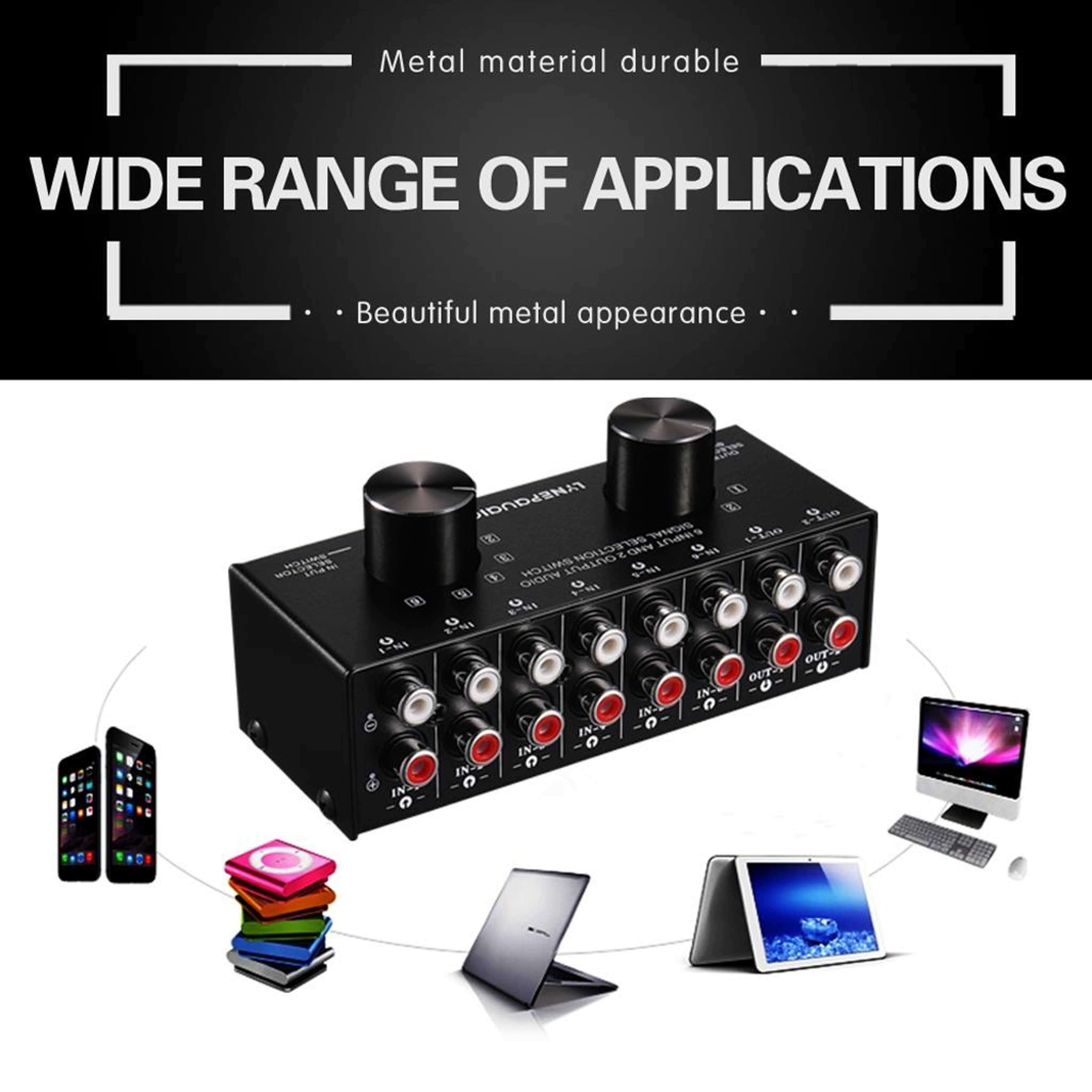 Audio Switcher 6 Input 2 Output Passive Stereo Audio Selector 4