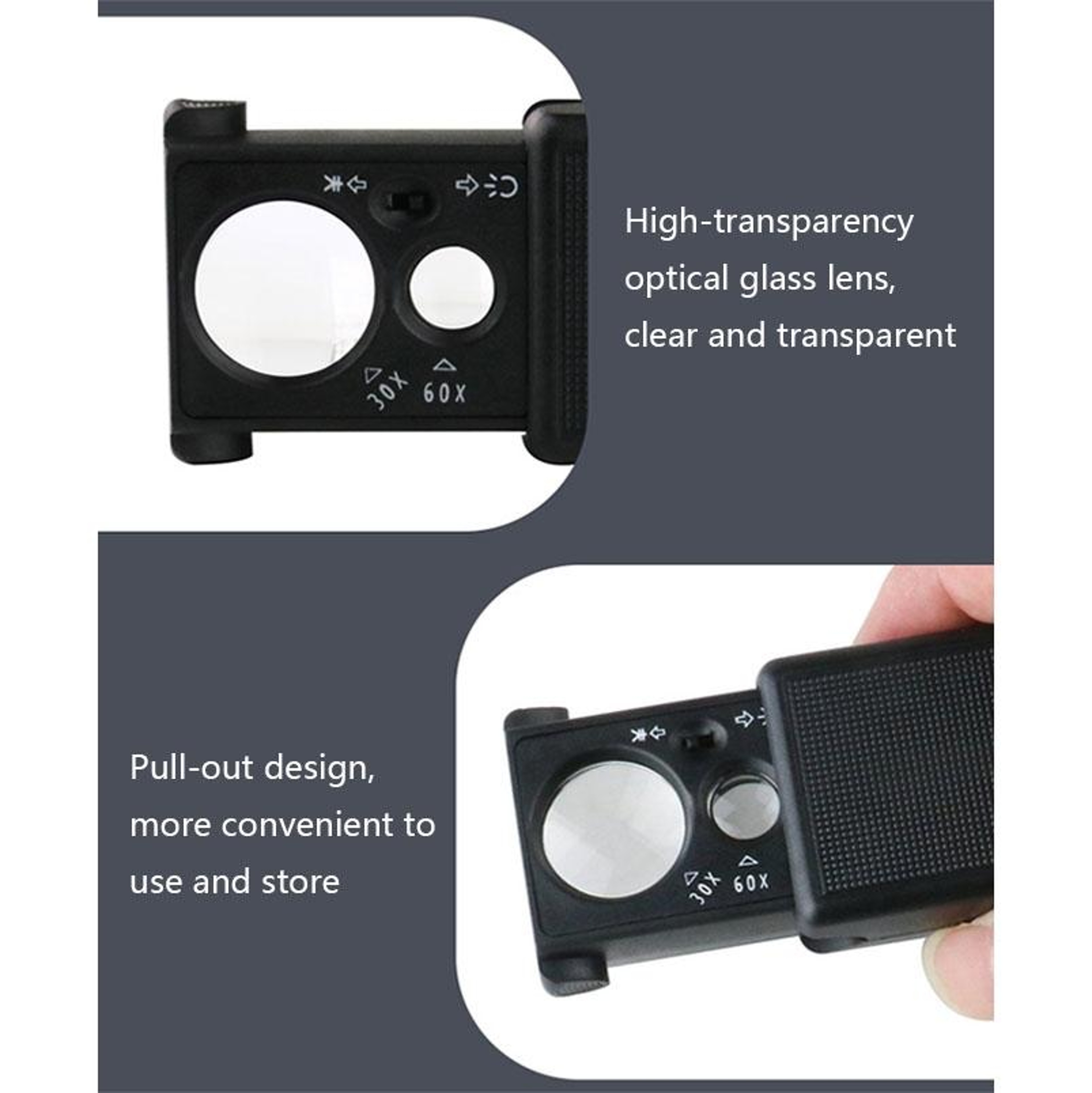 30X-60X LED Magnifying Glass with UV Banknote Detector – view 5