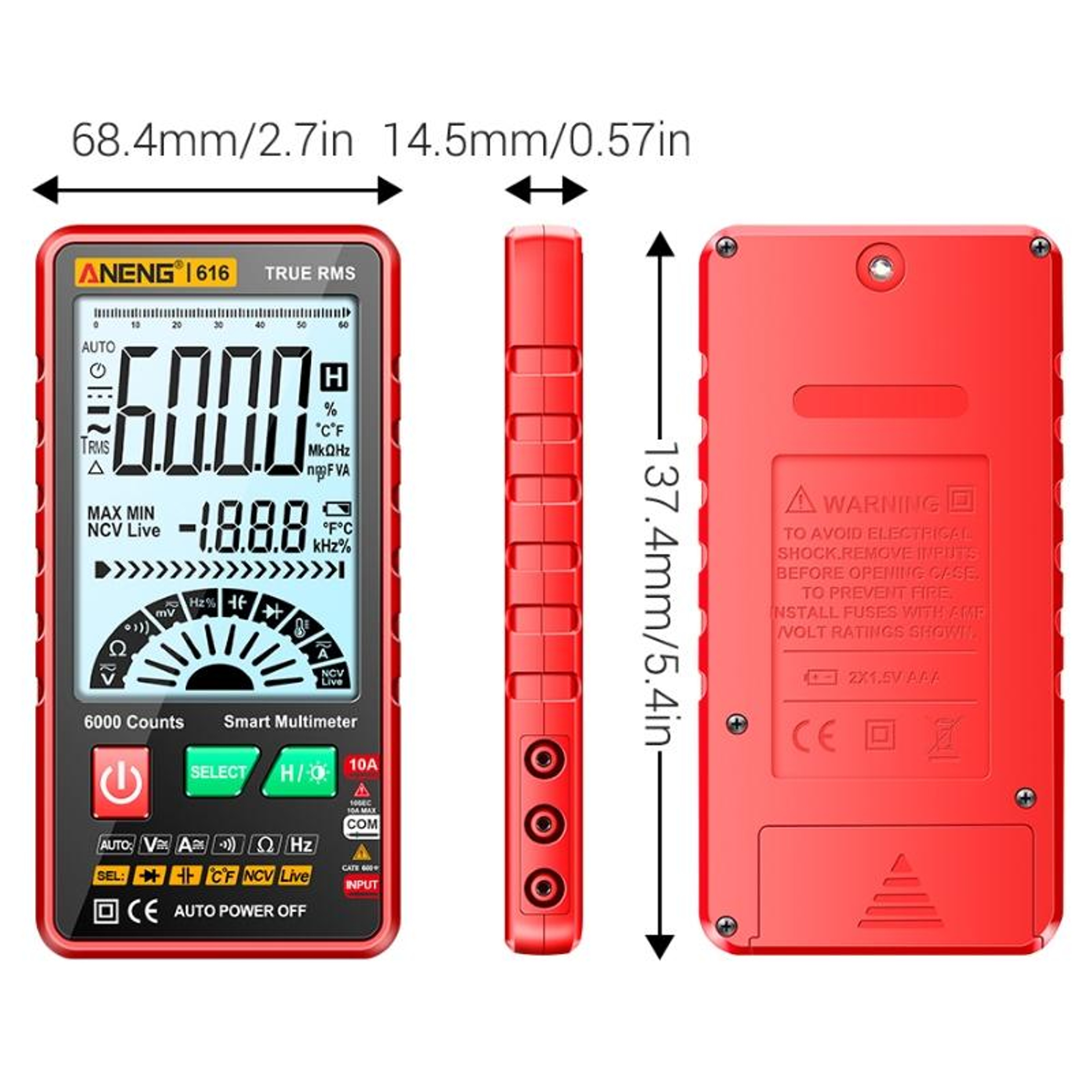 Digital Multimeter With Auto Ranging Multimeter Function And Capacitance Tester 2