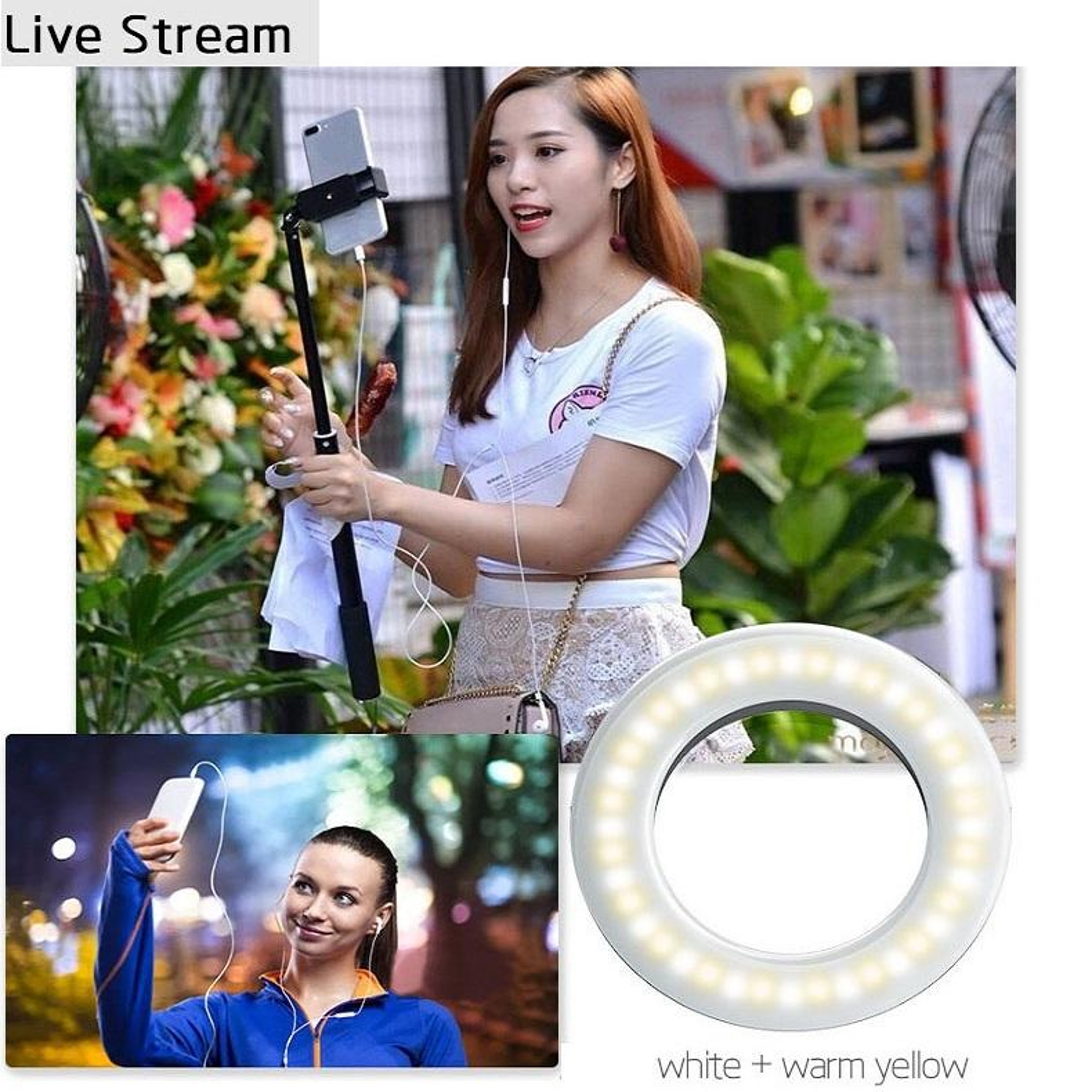 Rechargeable Selfie Ring Light With Adjustable Warm  Cool LED Fill Light For Phones 8