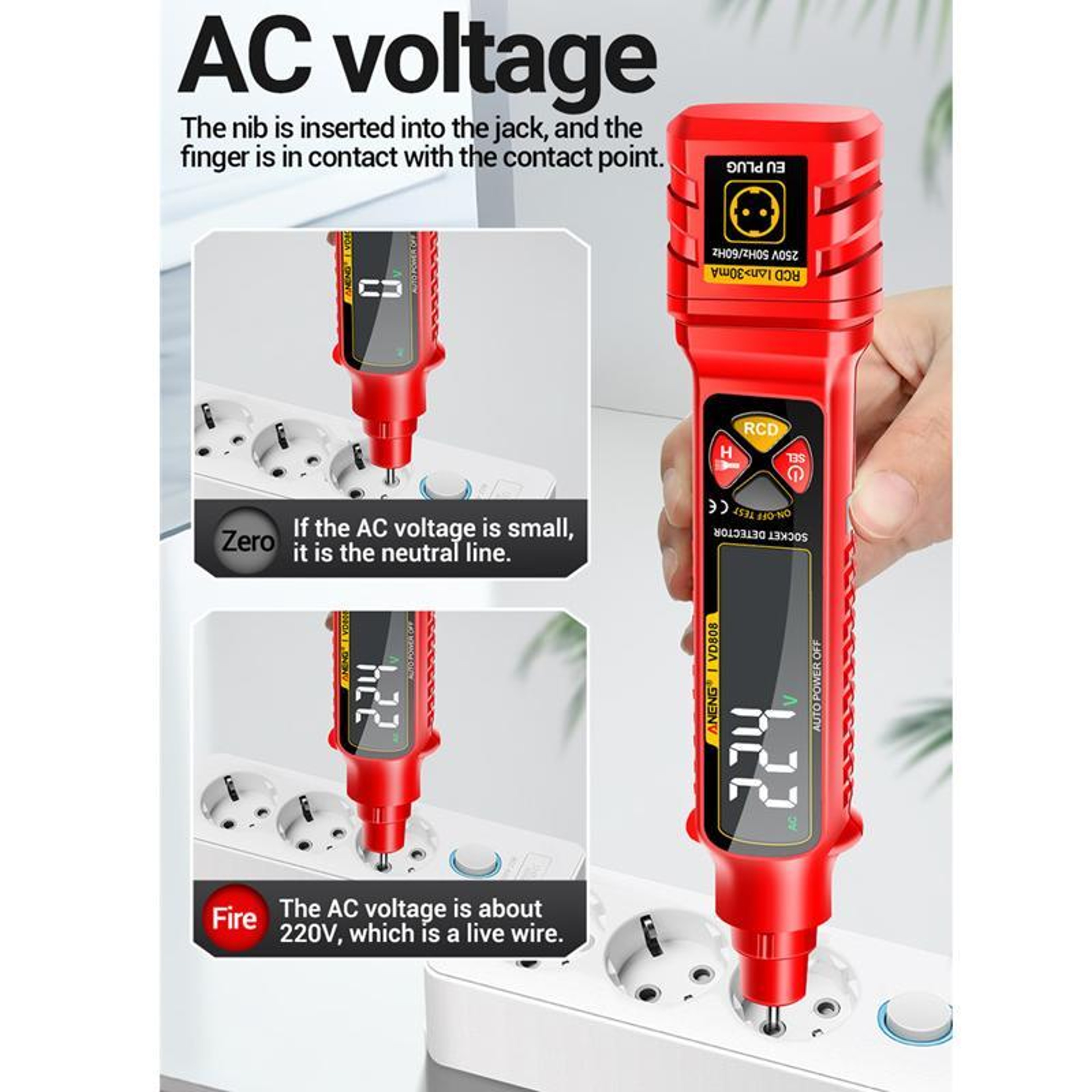 Digital Voltage Tester And Socket Phase Meter With Continuity Test 8