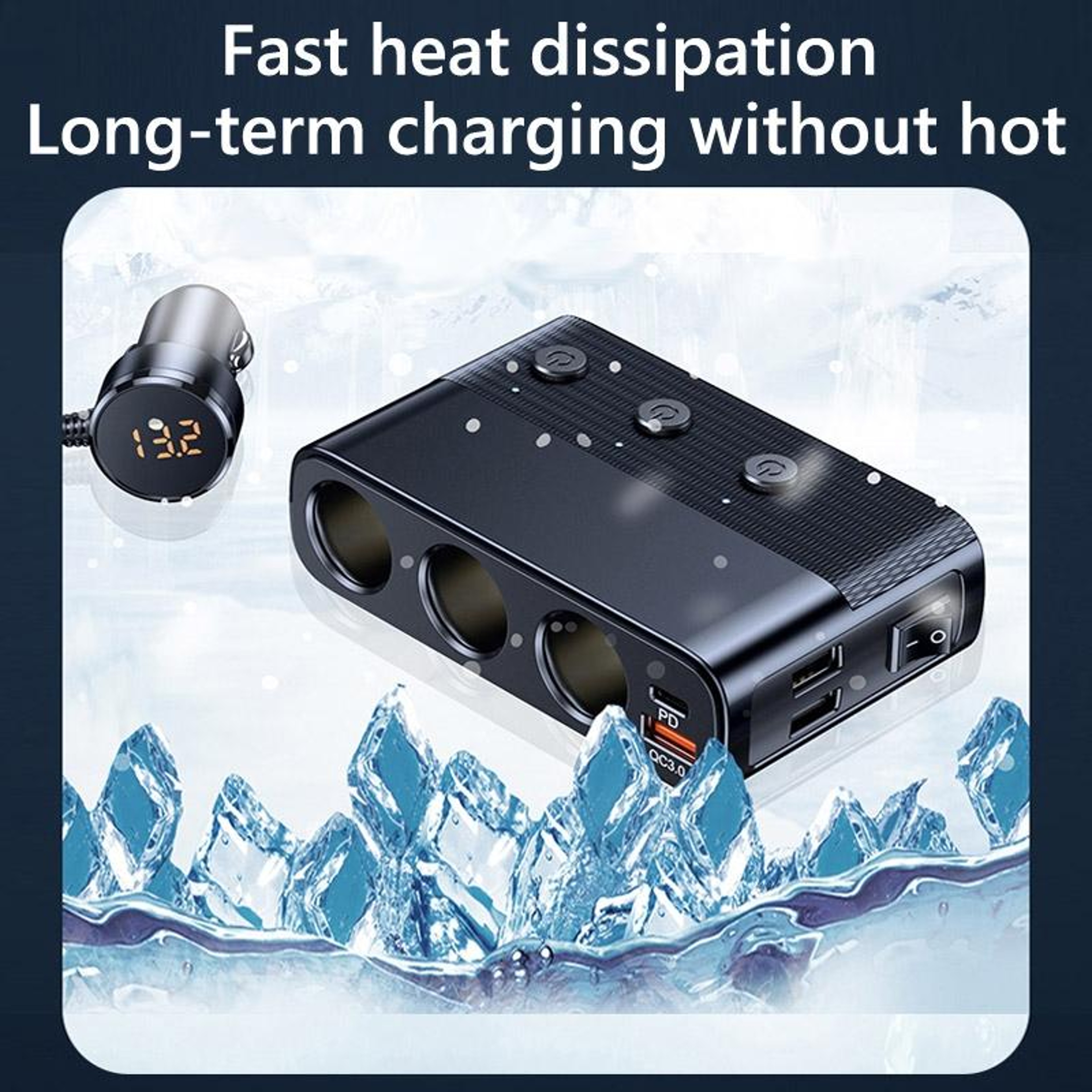 Car Charger with USB C PD, QC3.0 and 3 Socket Cigarette Lighter Splitter – view 13