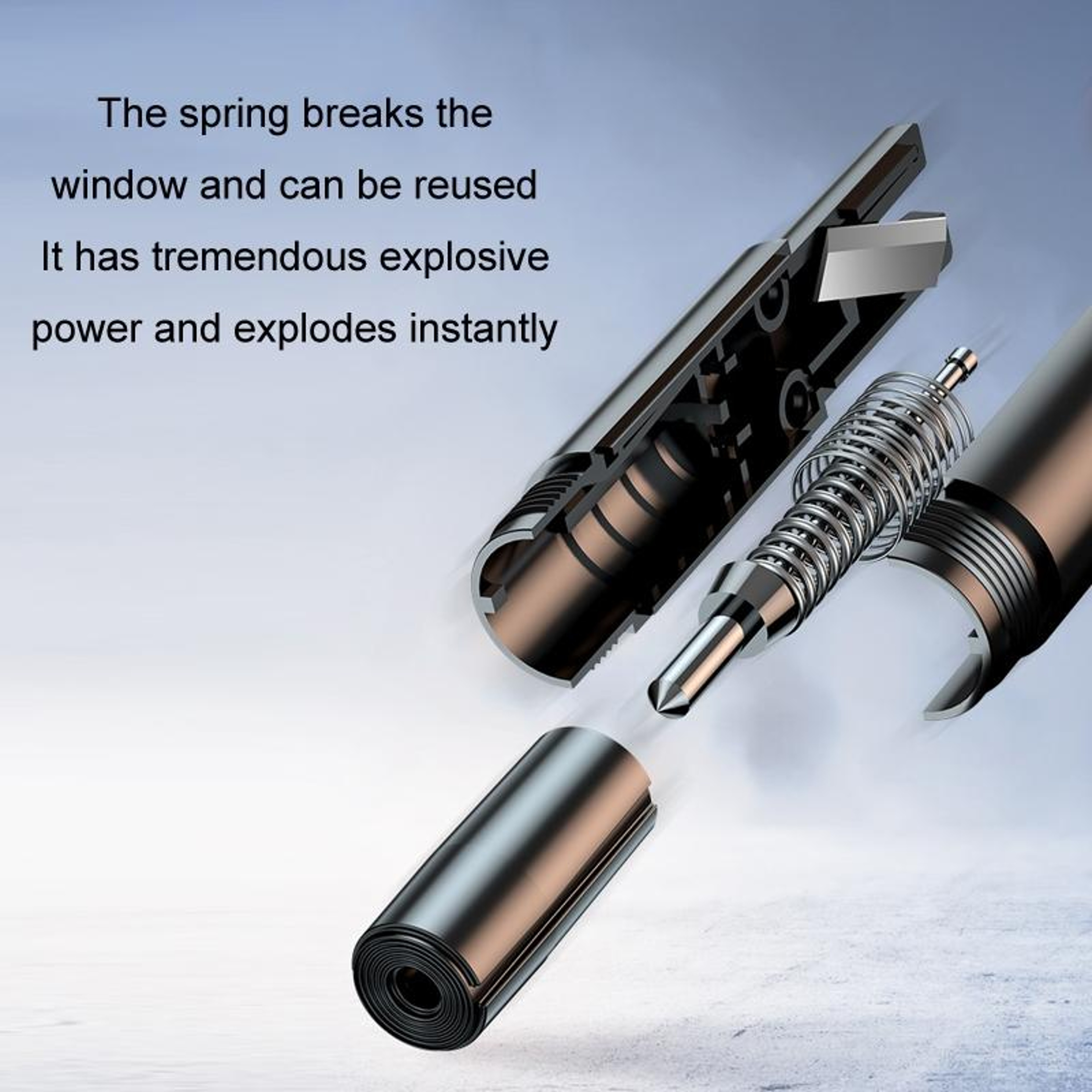 Car Safety Hammer with Spring Loaded Window Breaker and Seat Belt Cutter – view 5