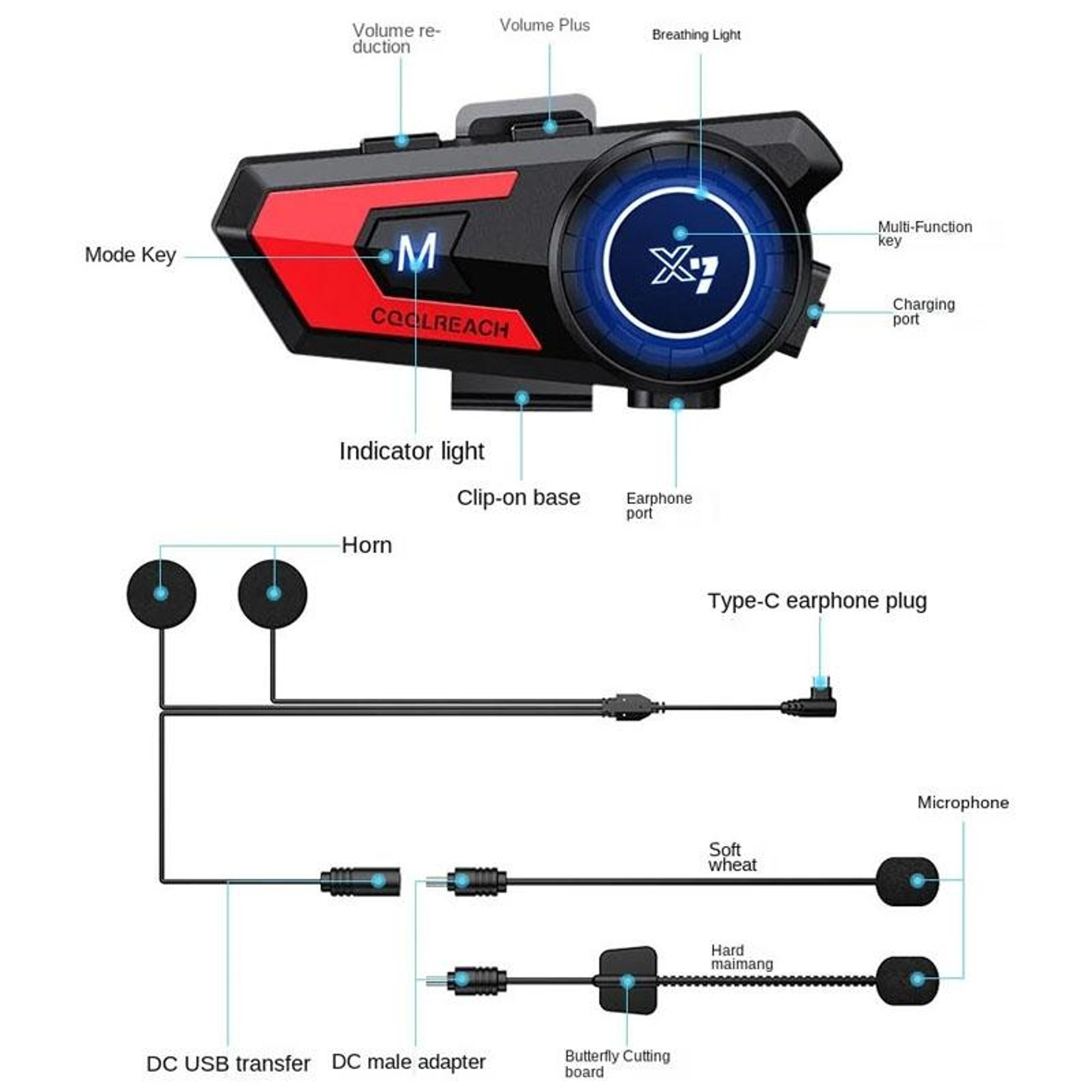 X7 Motorcycle Helmet Bluetooth Headset With Noise Reduction And 40H Playback 3