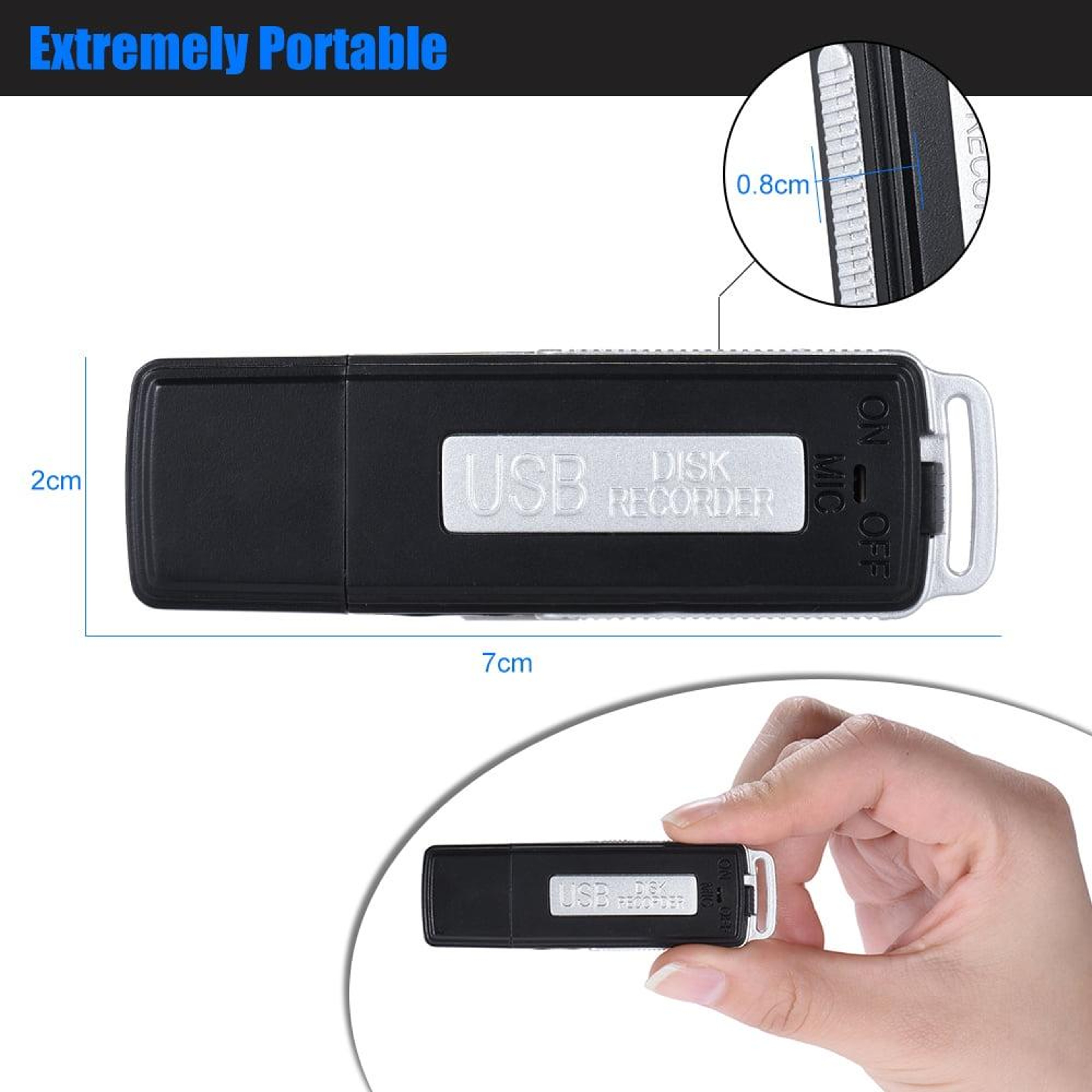 Portable USB Voice Recorder With Rechargeable Battery And Time Sync 2
