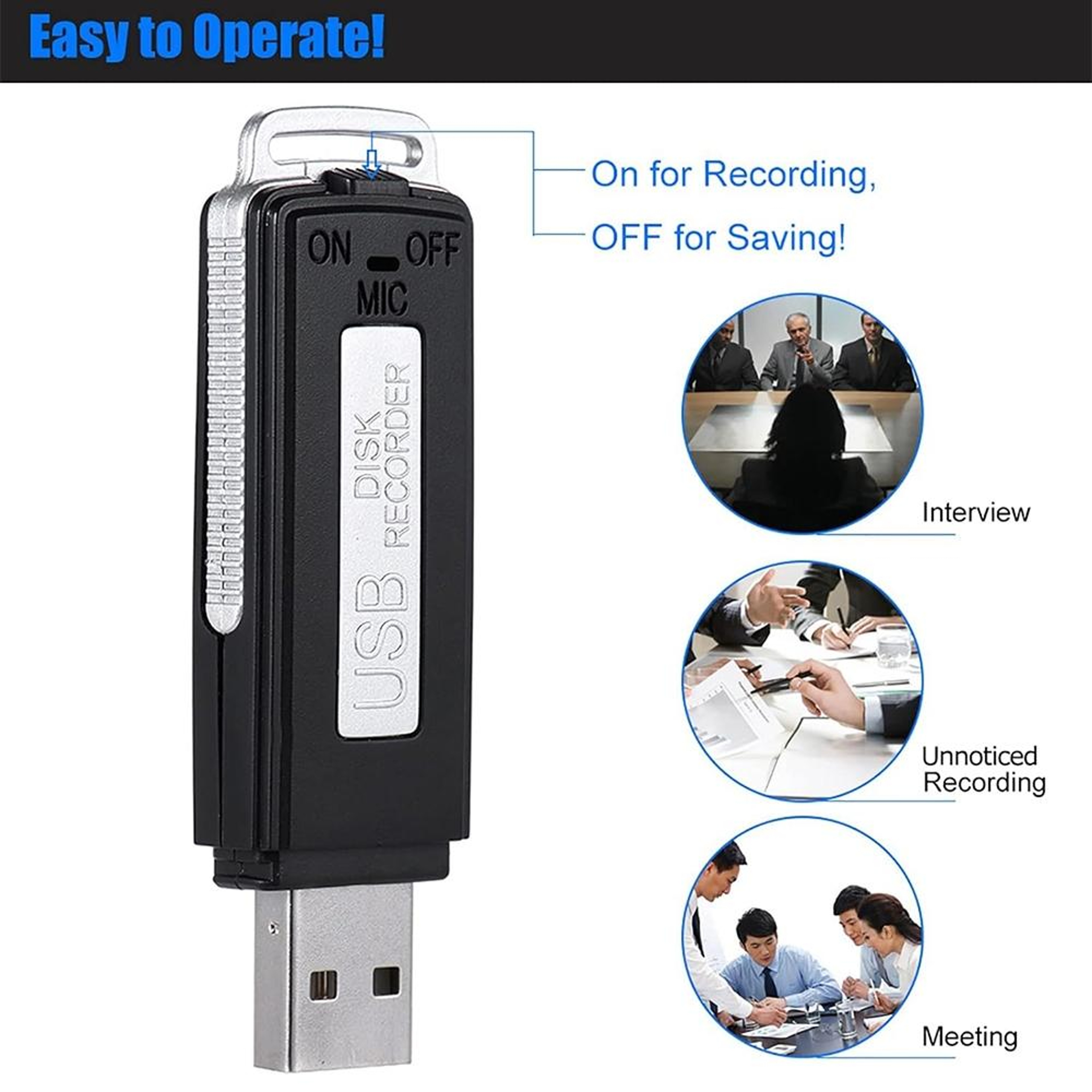 Portable USB Voice Recorder With Rechargeable Battery And Time Sync 3