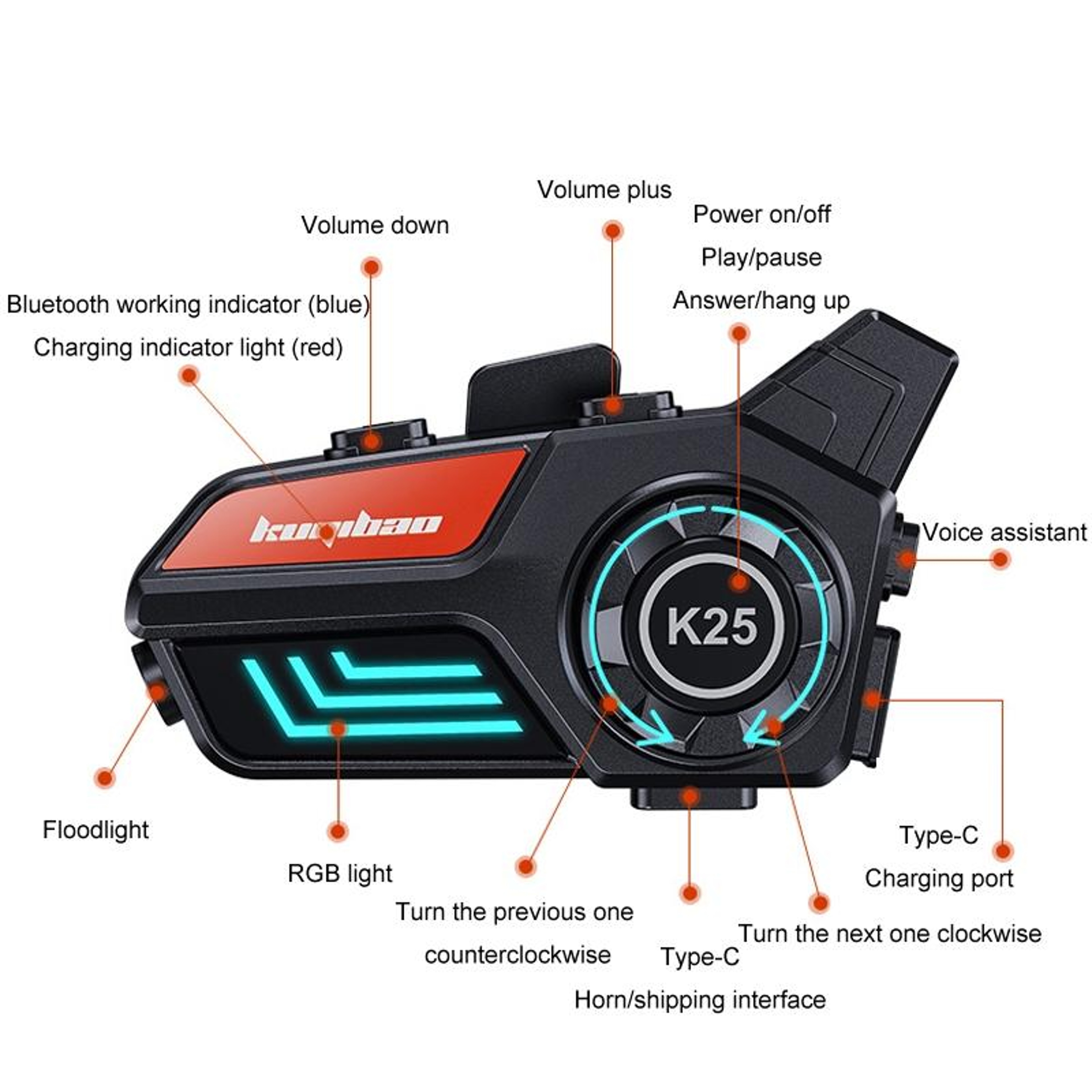 Motorcycle Helmet Bluetooth Headset With IPX6 Waterproofing Noise Reduction And LED Light 1