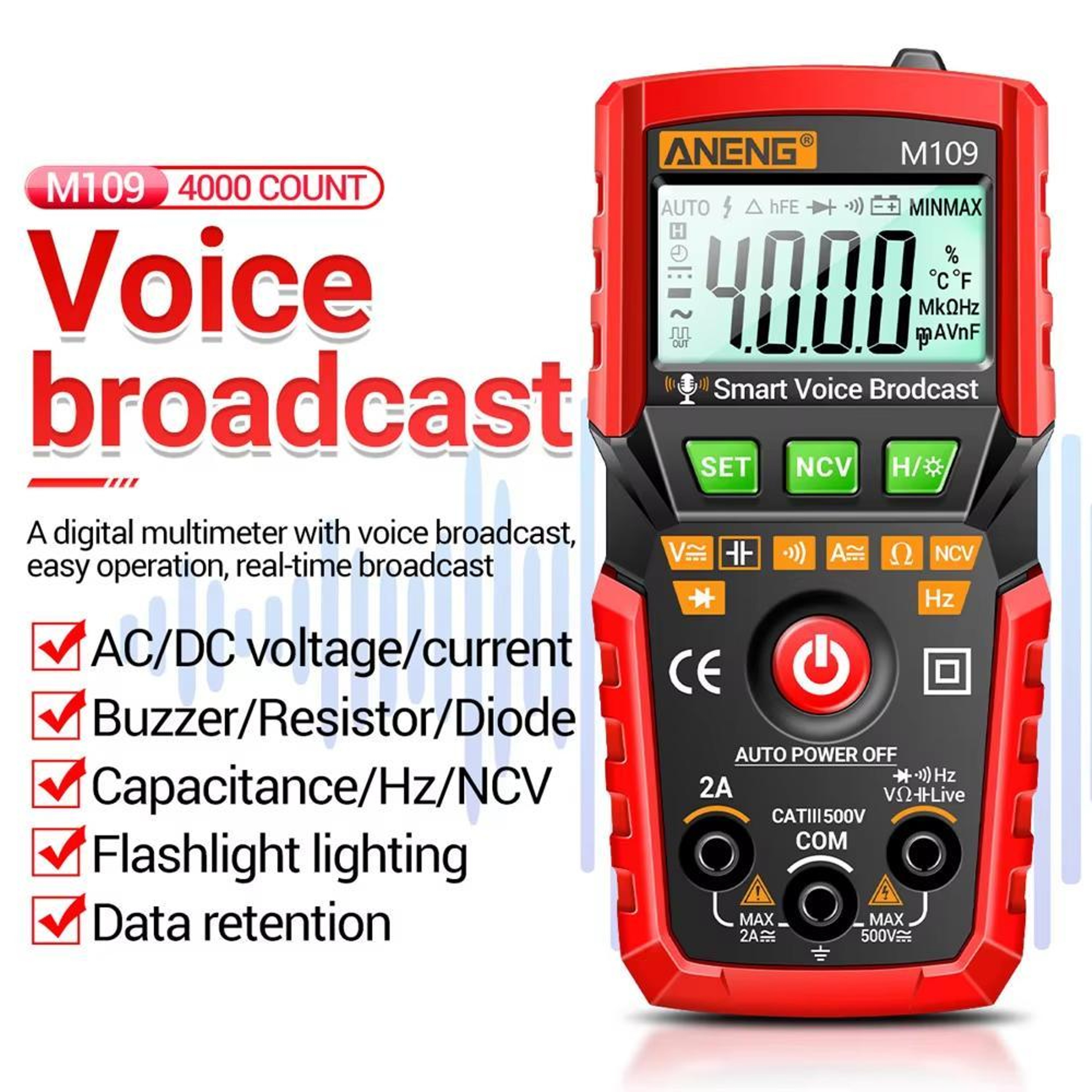 Digital Multimeter With Voice Guide NCV Voltage Detector And 4000Count Tester 1