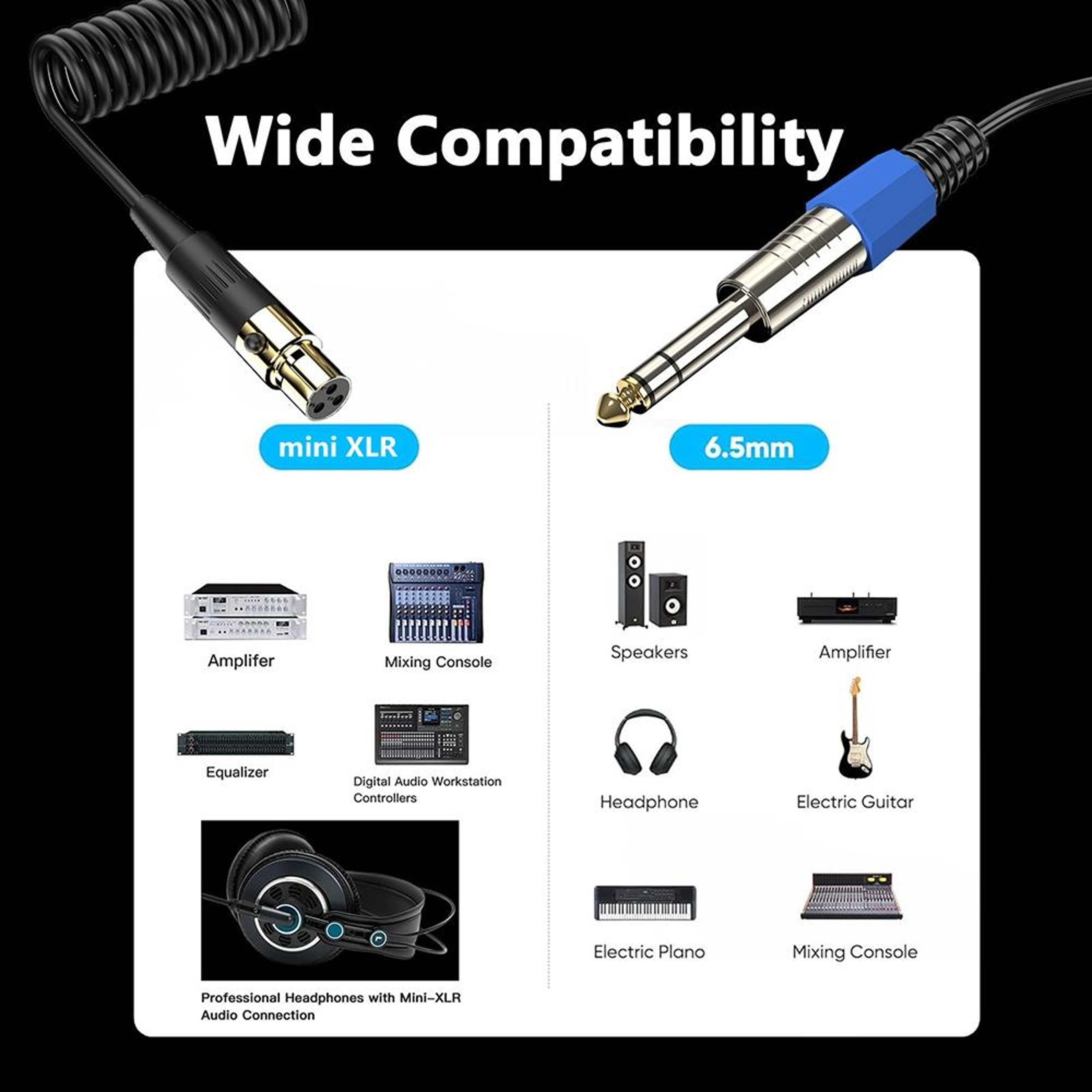 Stereo Microphone Aux Audio Cable Coiled Adapter Cable 6