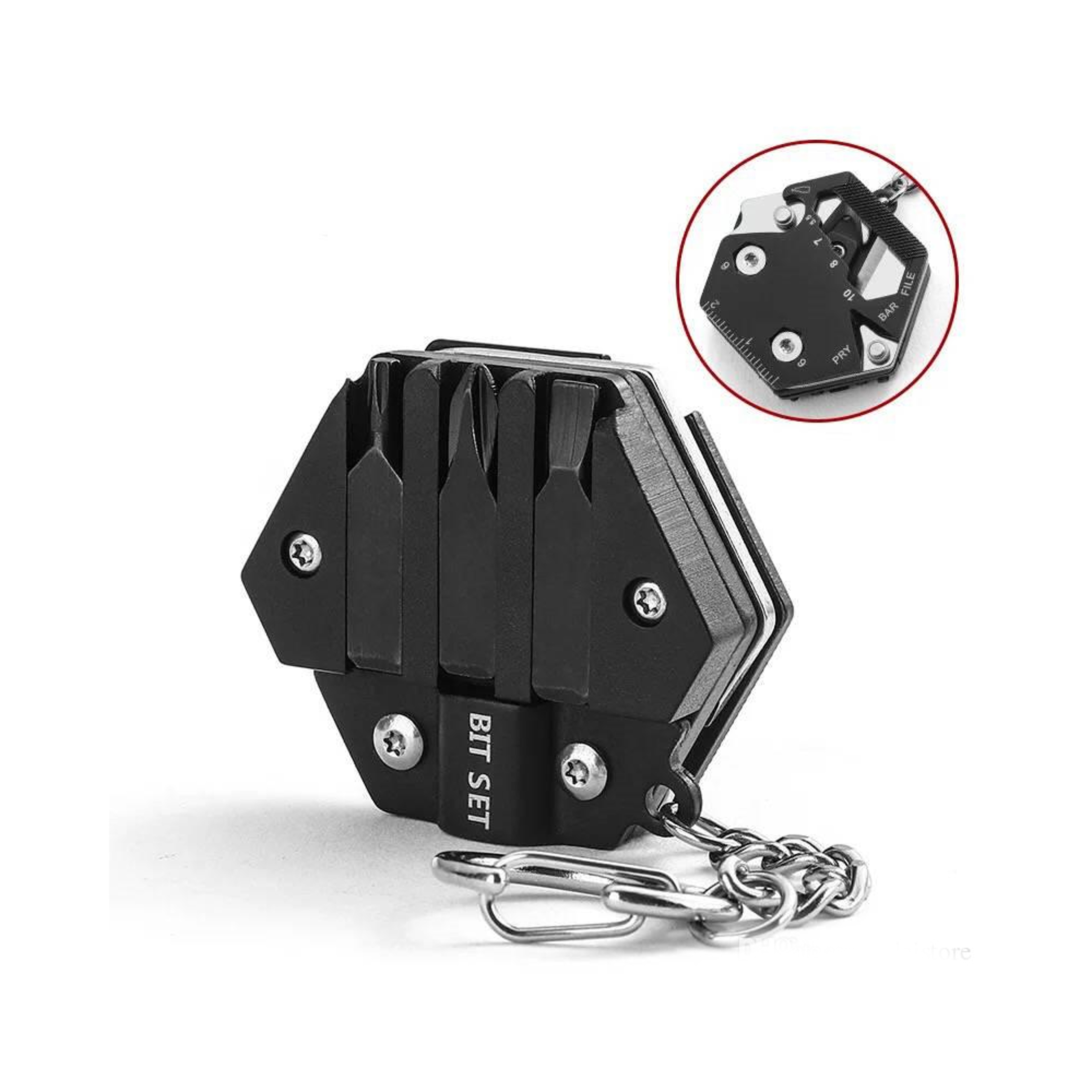 Multifunctional Hexagonal EDC Keychain black