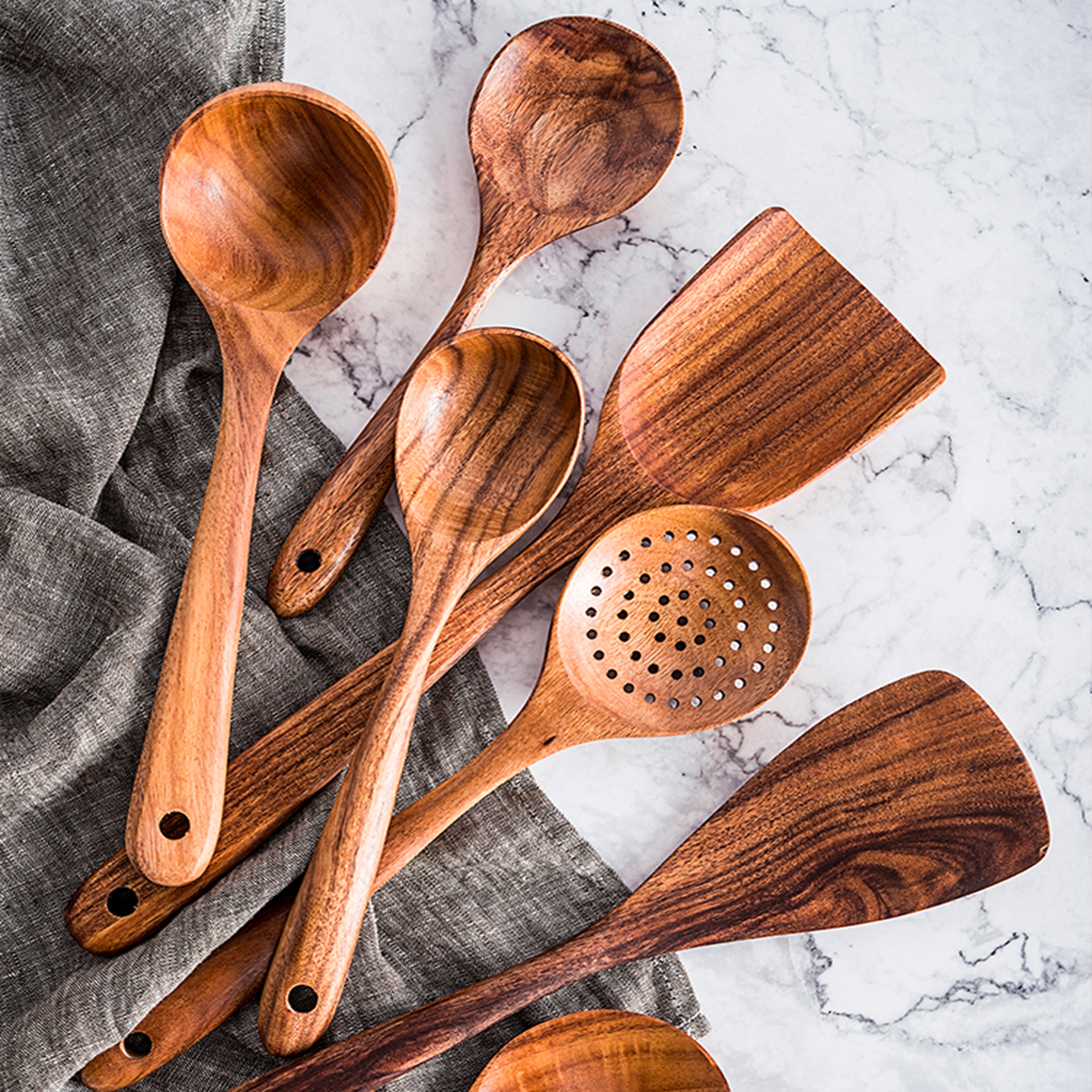 Premium Natural Teak Wood Kitchen Utensils  EcoFriendly NonToxic Cooking Spoons