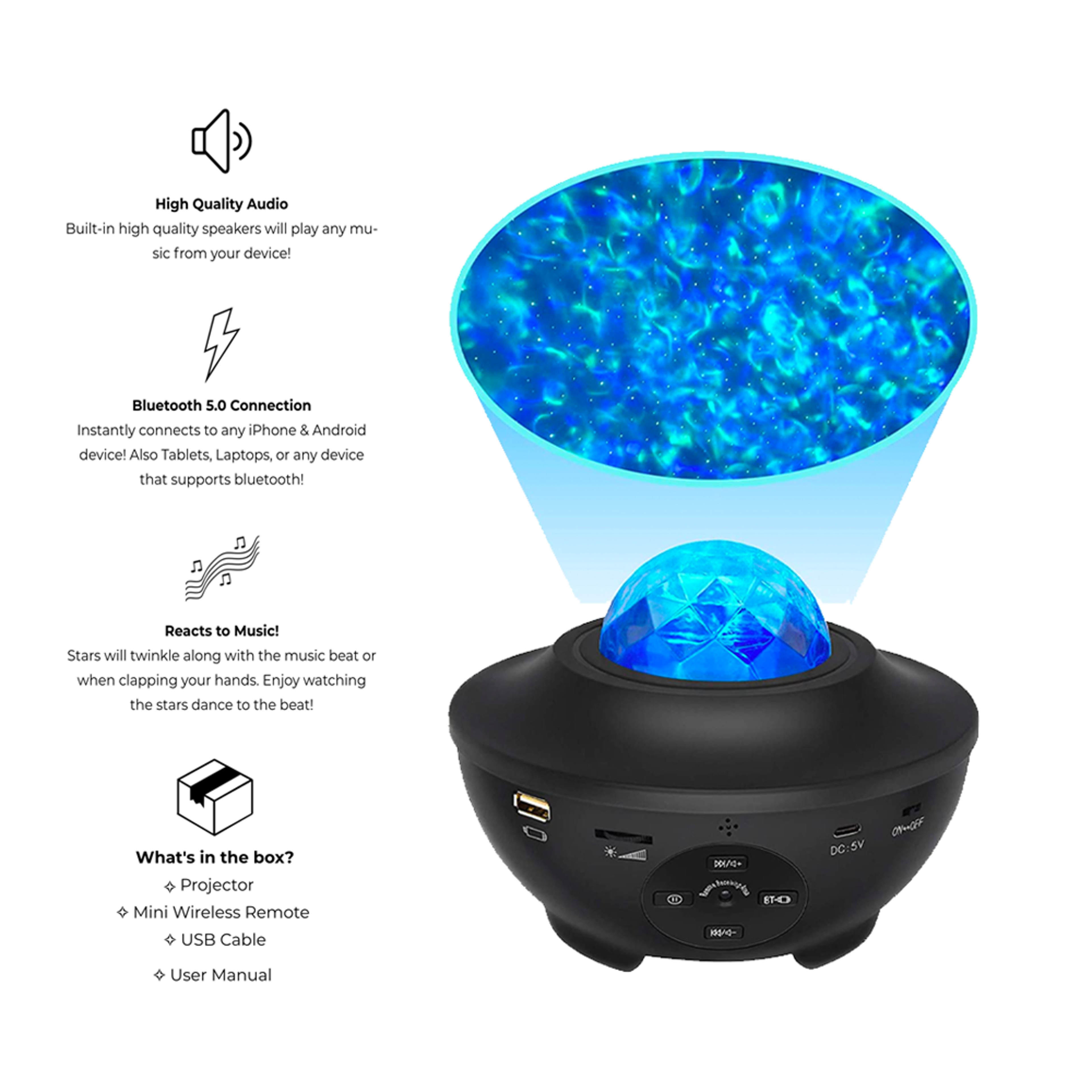 Remote Controlled Bluetooth Music Starry Galaxy Projector Light 7