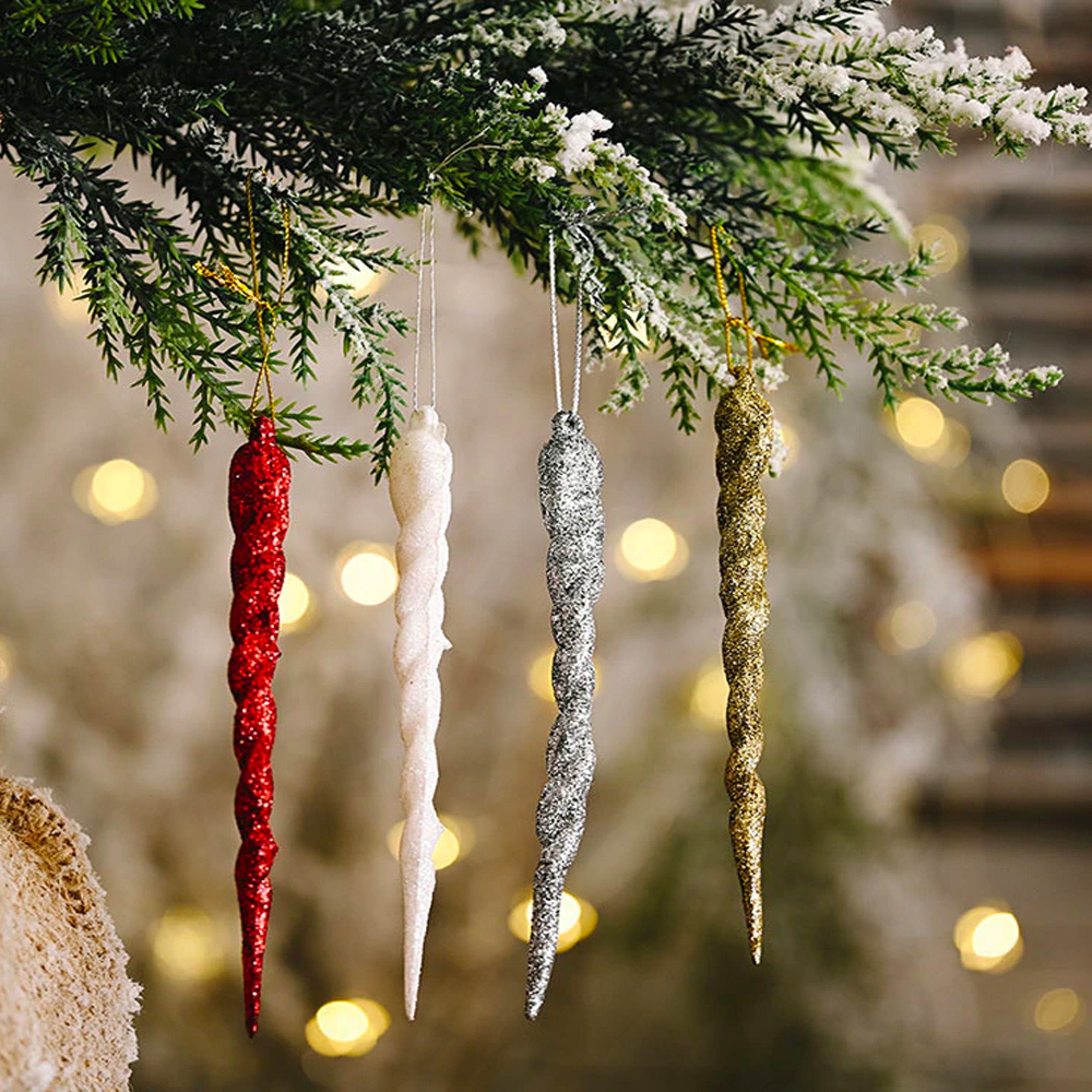 Fake Icicles for Christmas Tree  Set of 10 Hanging Ornaments