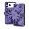 Butterfly Cat Embossed IPhone 17 Pro Max Wallet Case With Kickstand  Wrist Strap Leather Phone Case 0
