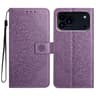 IPhone 18 Pro Max Flower Embossed PU TPU Wallet Phone Case With Card Slot Stand And Hand Strap 8