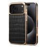 IPhone 18 Pro Crocodile Texture Genuine Leather Phone Case With Rose Gold Frame 9