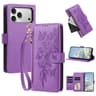 IPhone 18 Pro Butterfly Flower Zipper Wallet Vegan Leather Phone Case With Strap 10