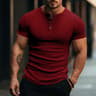 Stripe Knit Mens Stylish Tshirt Henley Neck Fashion Short Sleeve Soft Breathable Casual Top Comfort 1