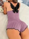 Lace Splicing Butterfly Embroidery Summer Pajamas Onesie For Women 5