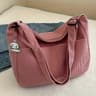 Womens Corduroy Tote Bag With Cute Hat Patch Large Capacity Zipper Closure Stylish Striped Design F 4