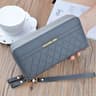 Womens PU Leather Double Zipper Wallet Clutch Large Capacity Wristlet Phone Purse  Card Holder With 4