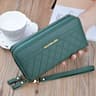 Womens PU Leather Double Zipper Wallet Clutch Large Capacity Wristlet Phone Purse  Card Holder With 5