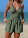 Tummy Control Swim Romper With Pockets Mesh One Piece Swimsuit 3